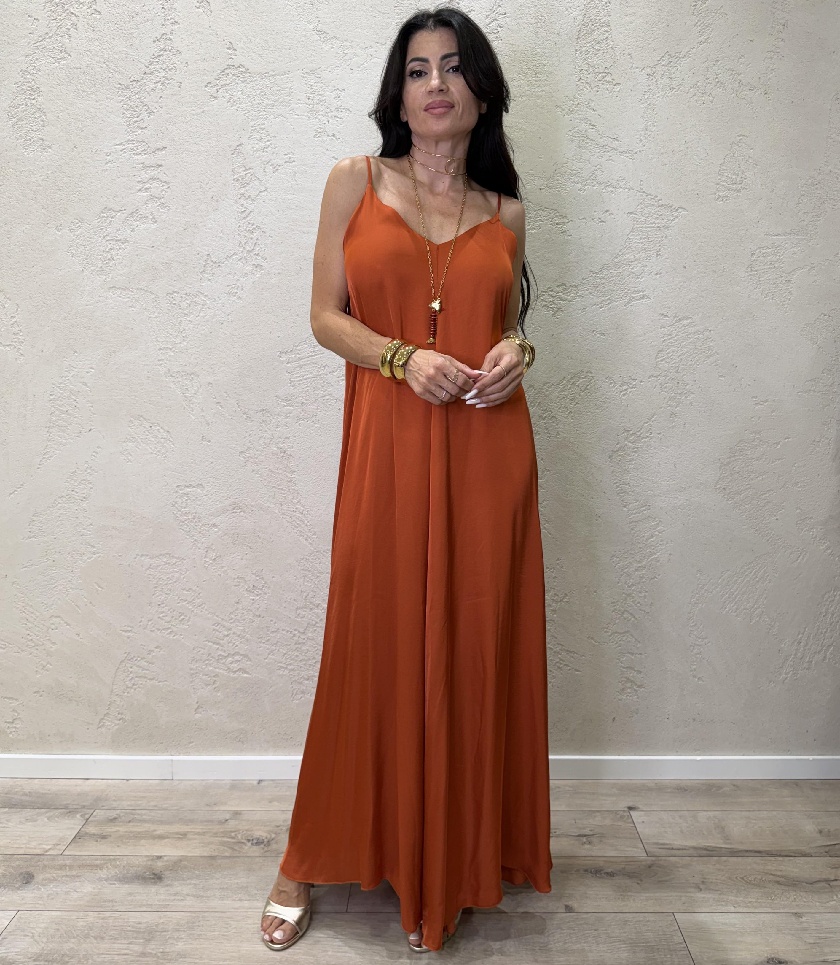 abito svasato in satin scollo a v TAB2587 PAPAYA VICOLO