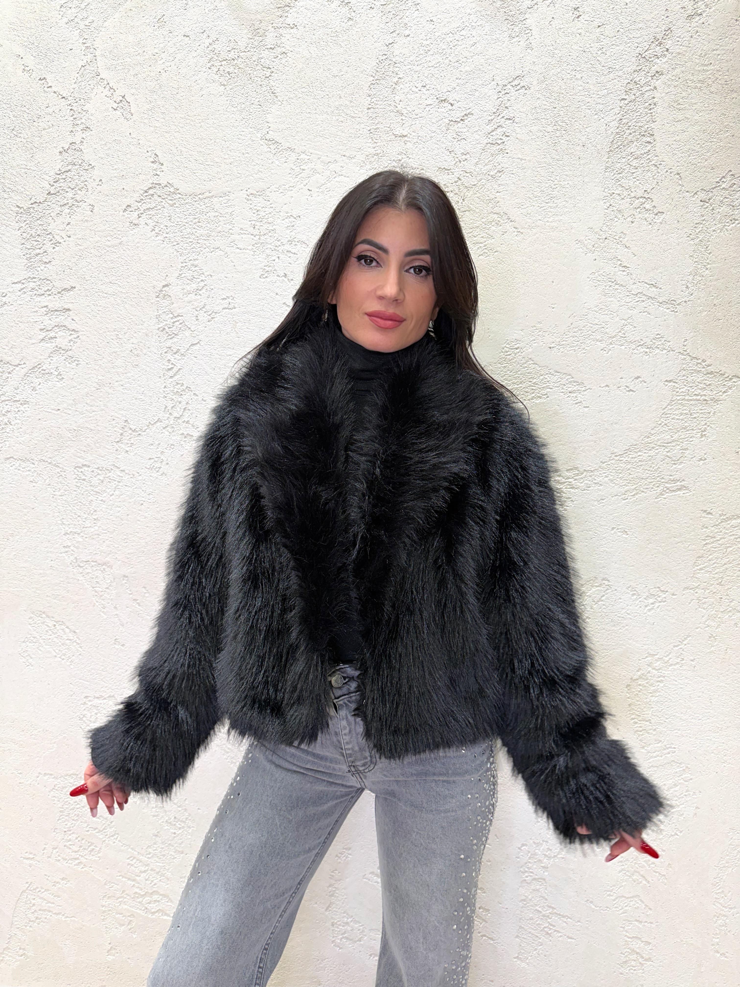 ecopelliccia con collo a revers KDY-P035 NERO HAVEONE