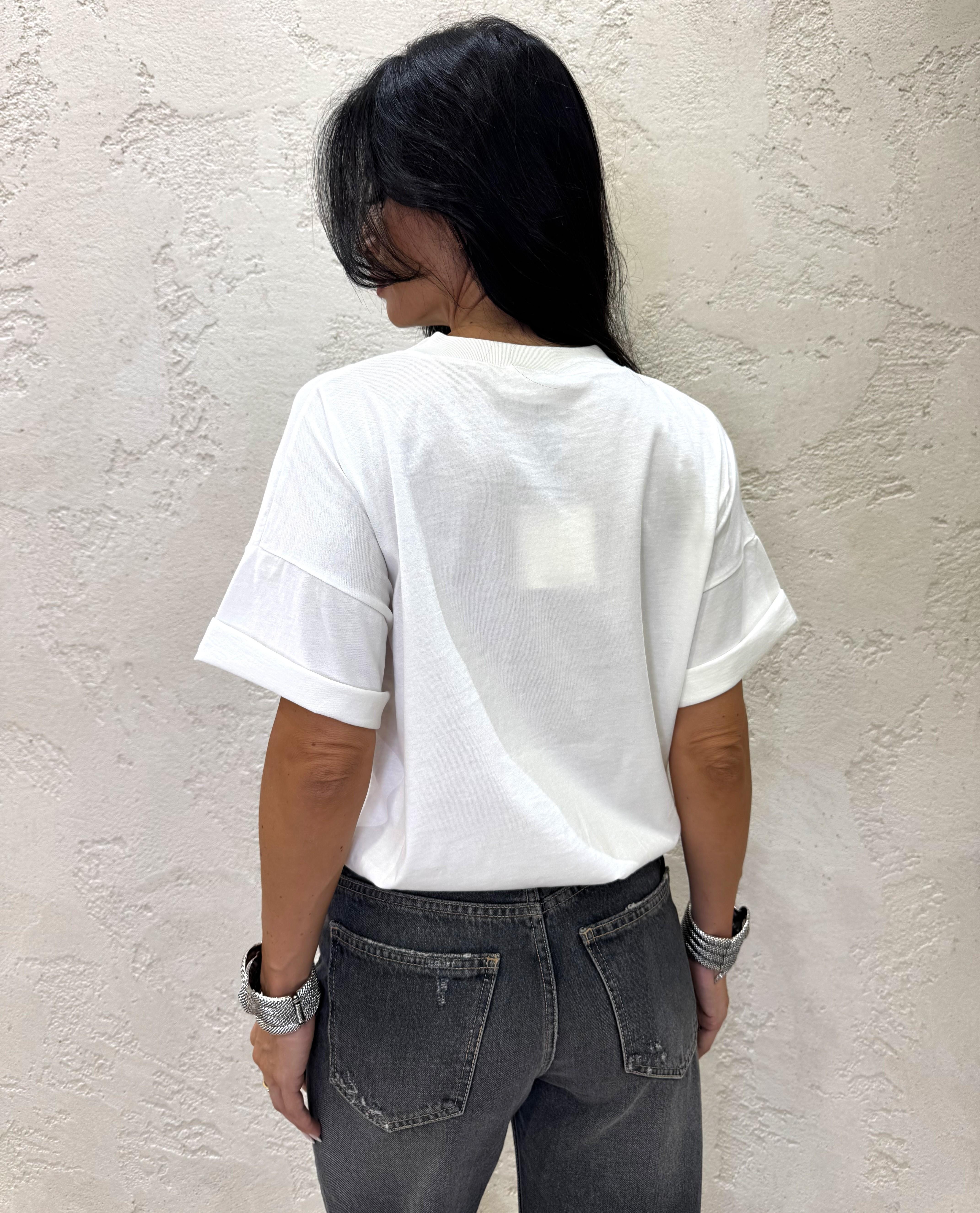 t-shirt oversize con stampa aquila RF0146 BIANCO VICOLO