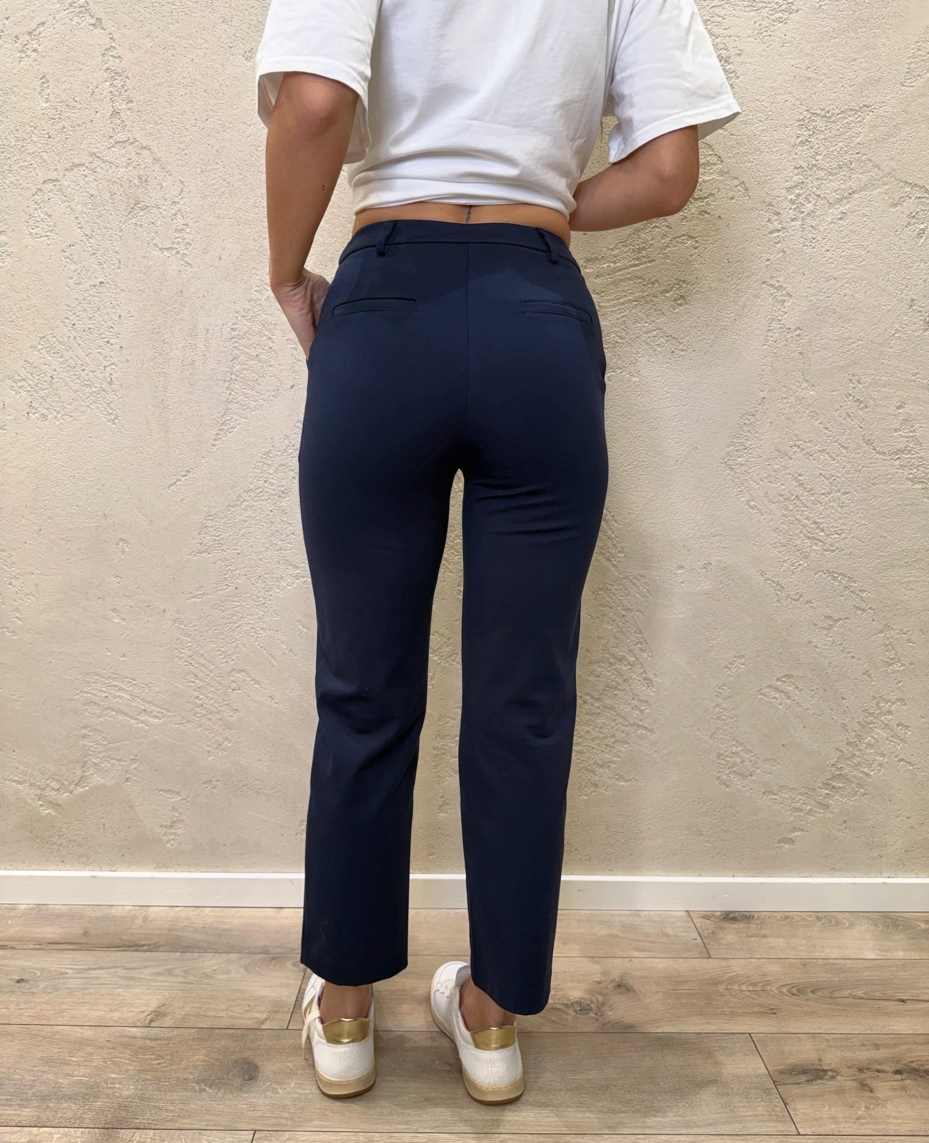 pantalone elasticizzato a sigretta in punto milano 26P3700 BLU TENSIONE IN