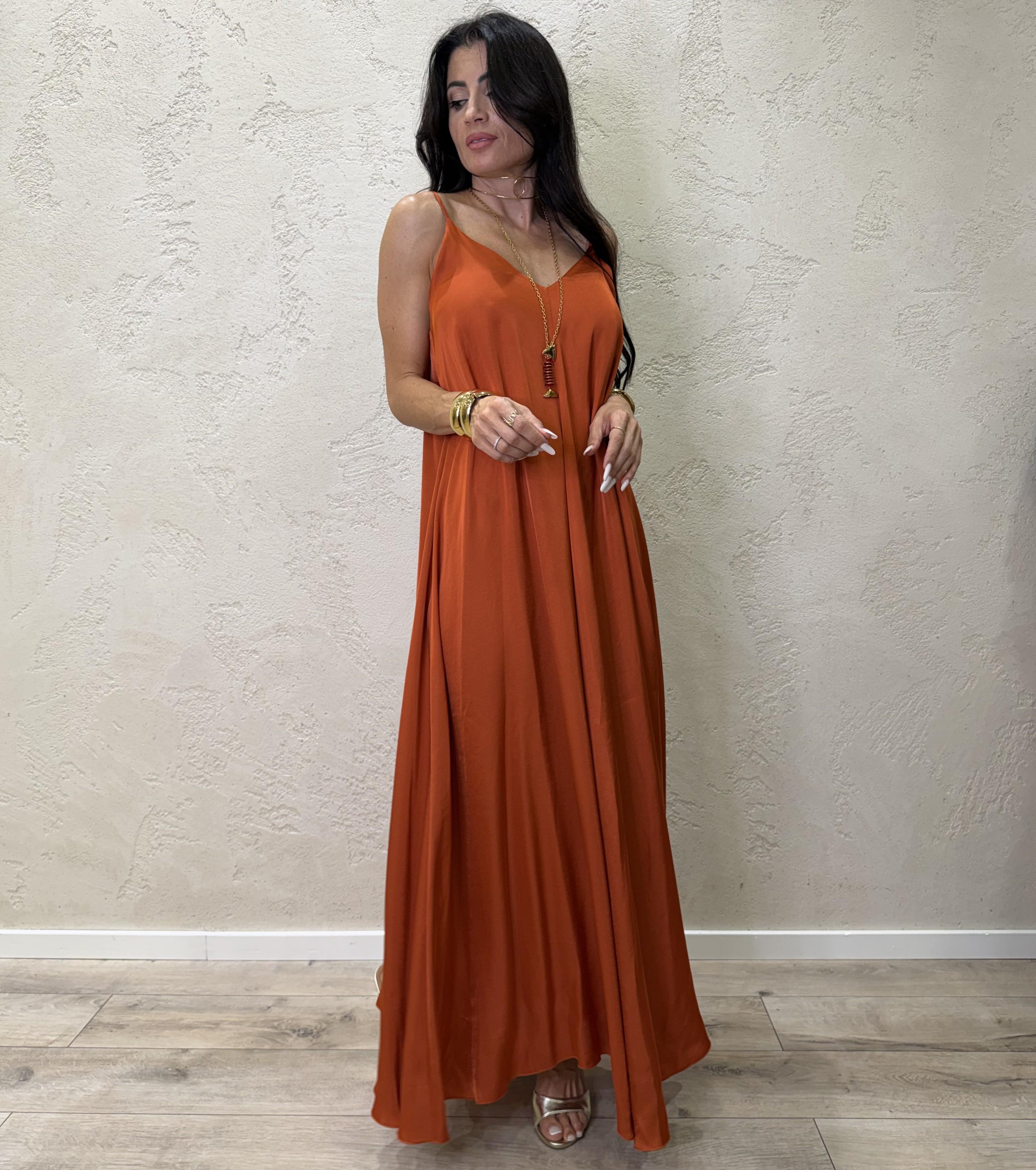 abito svasato in satin scollo a v TAB2587 PAPAYA VICOLO
