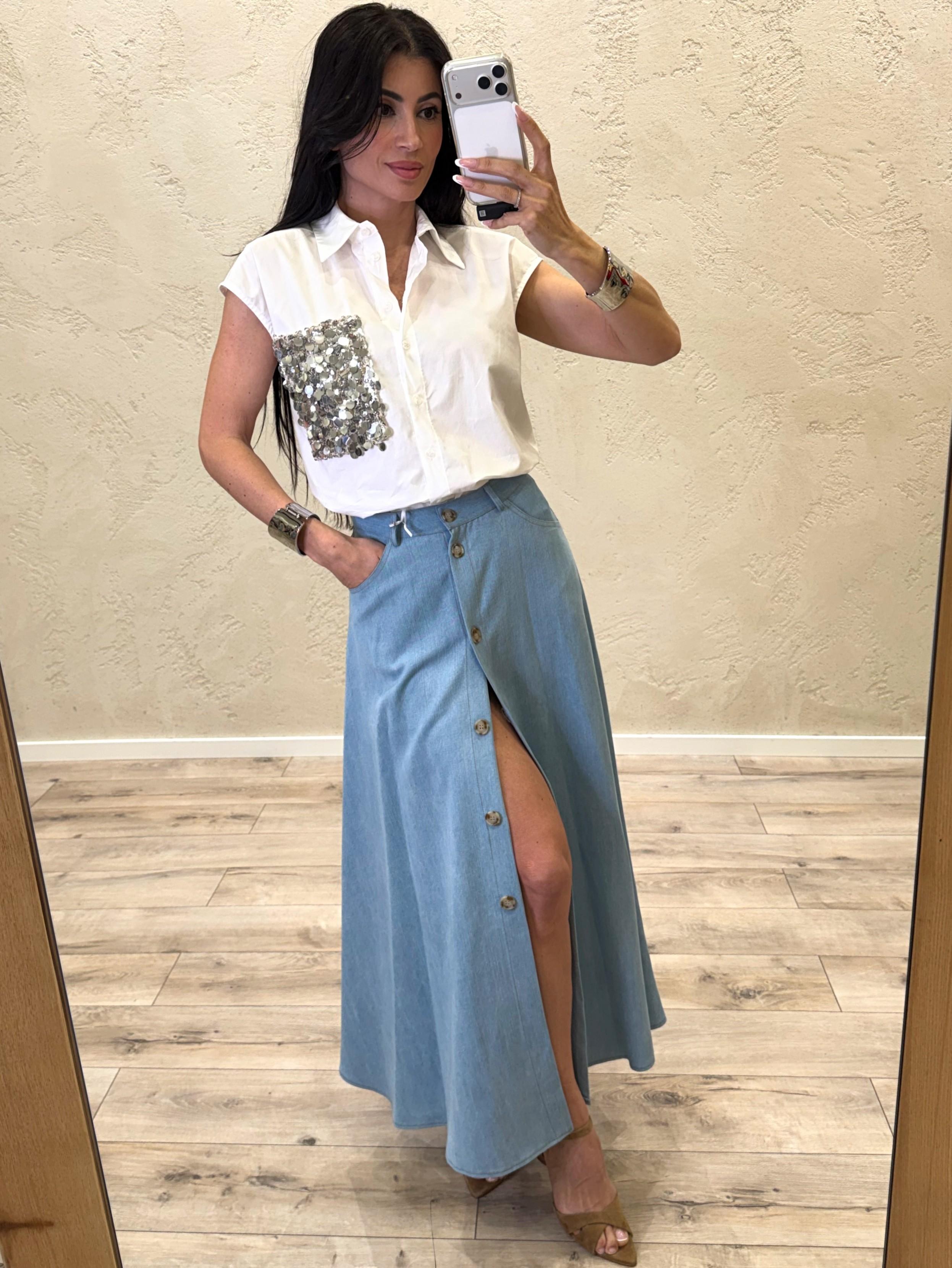 gonna midi in tela chambray con bottoni G9990041V DENIM CHIARO IMPERIAL