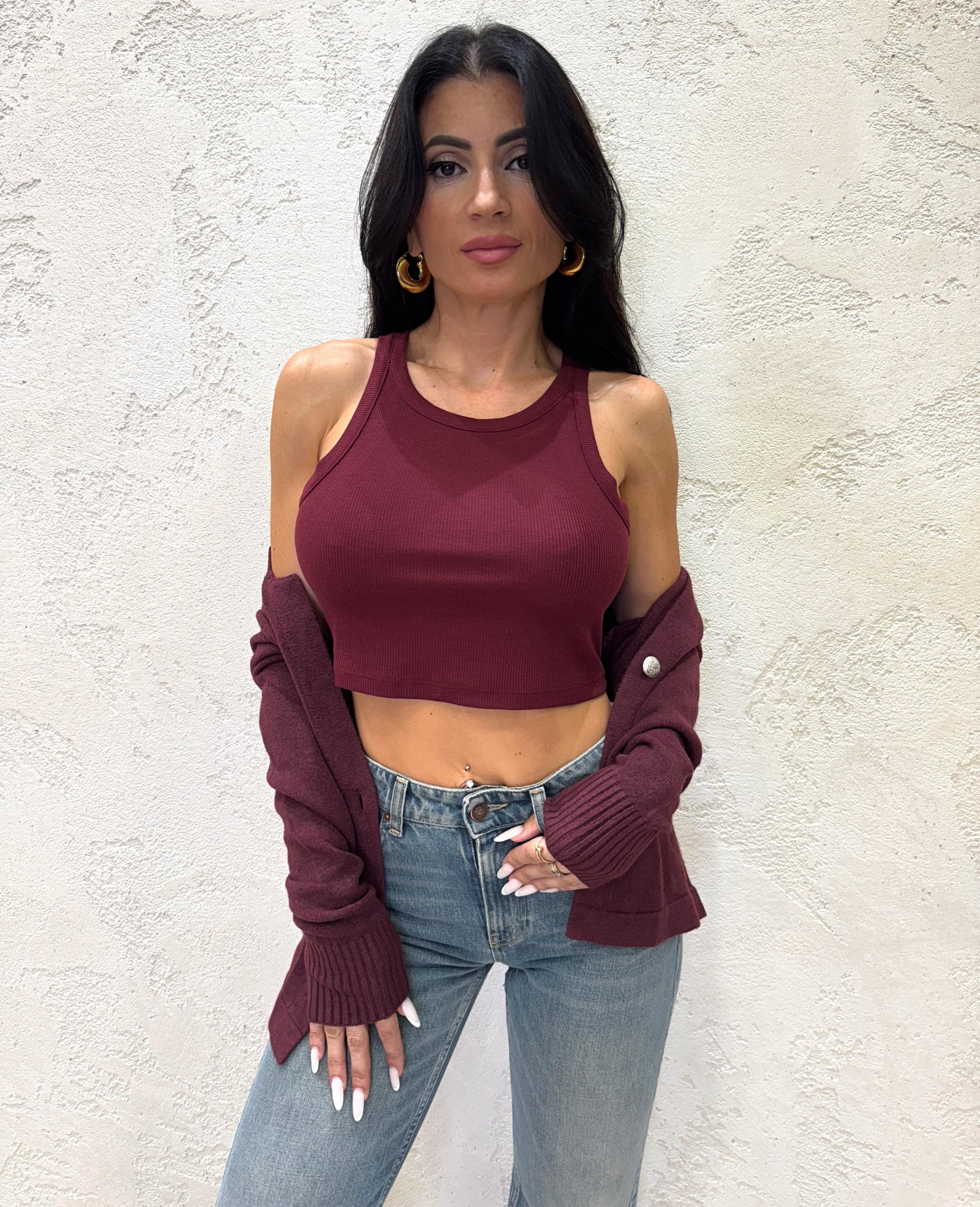 crop top con scollo a vogatore UF0066 BORDEAUX VICOLO