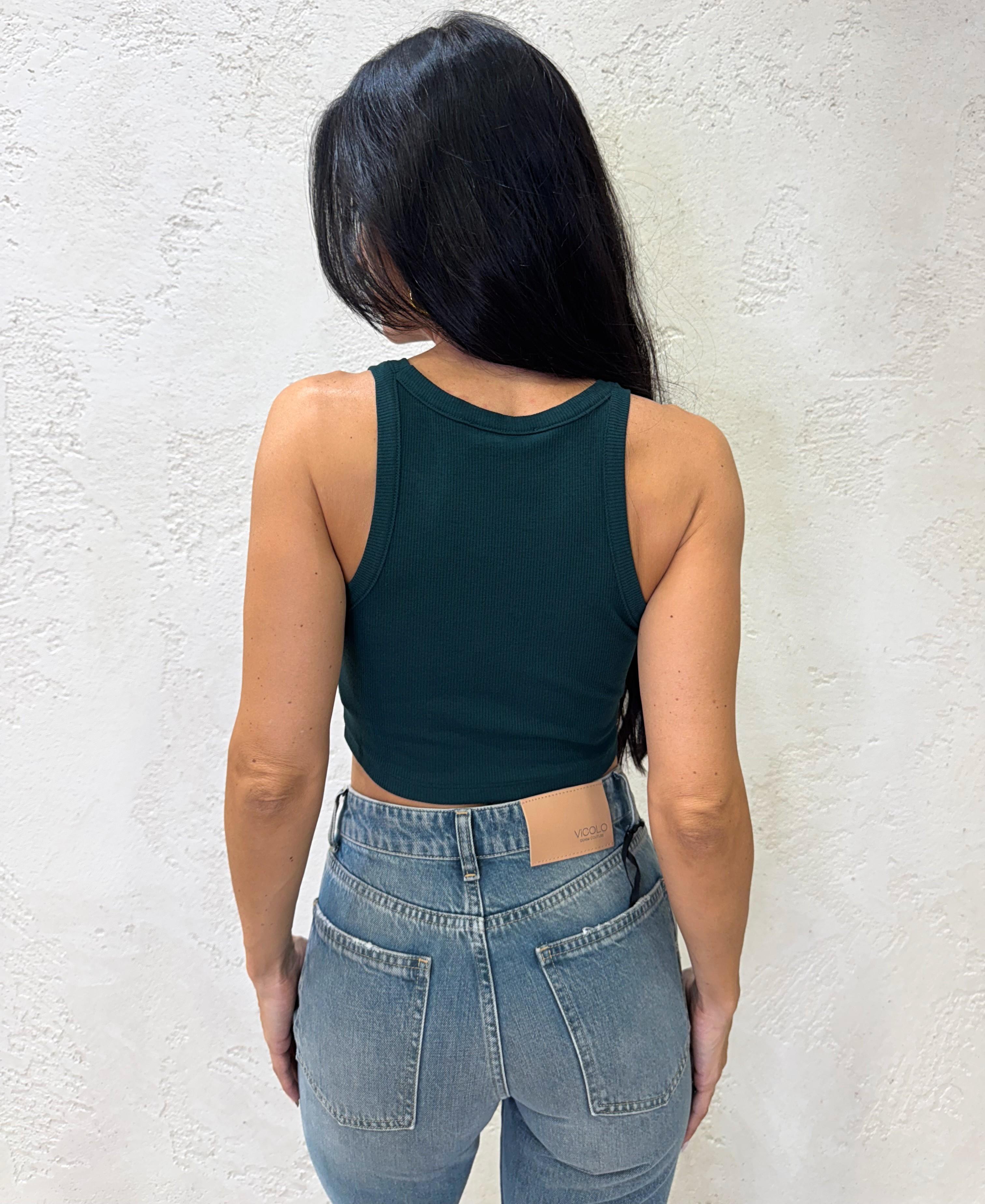 crop top con scollo a vogatore UF0066 VERDE VICOLO