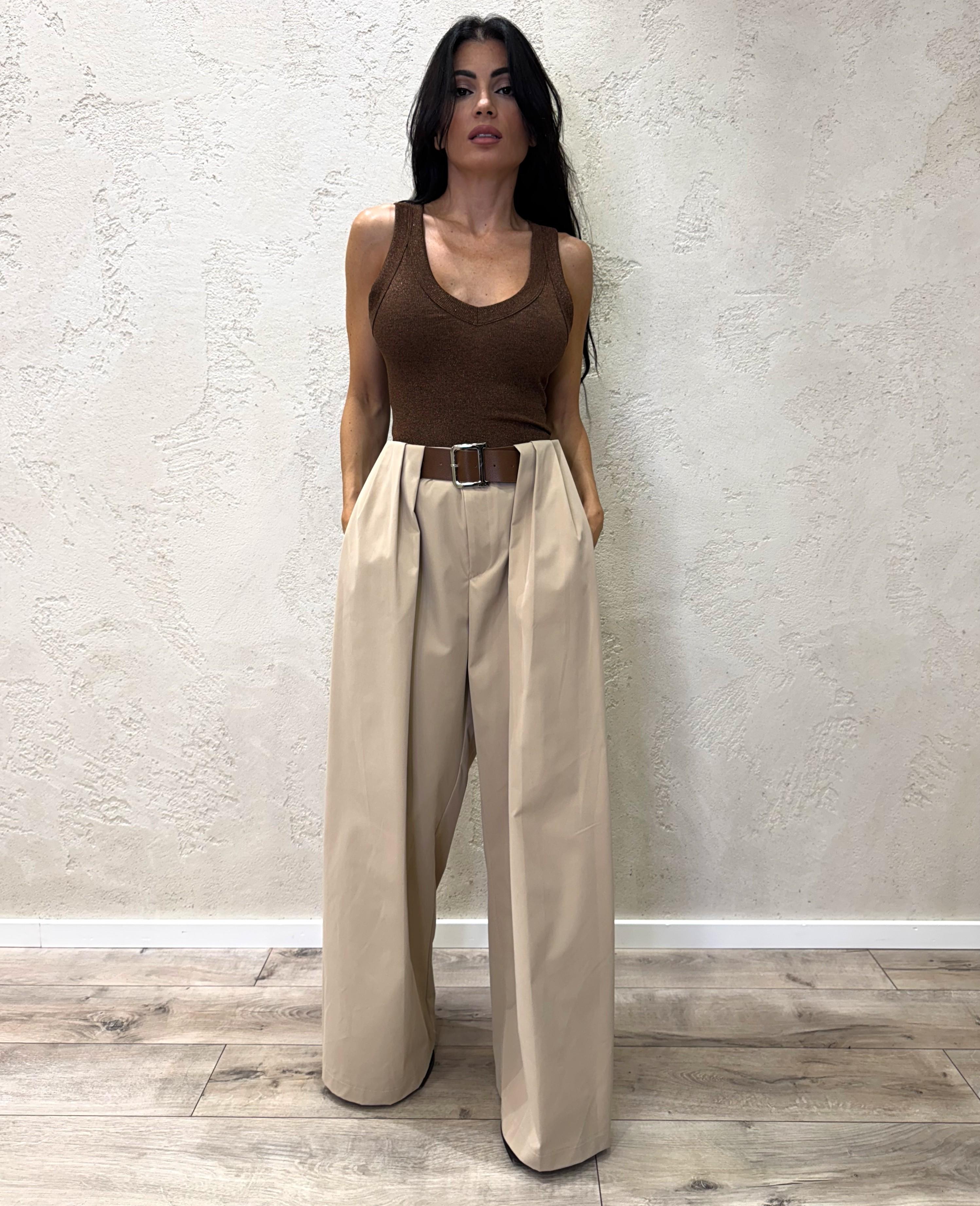 pantalone ampio con pinces PANPIN BEIGE ELEVI