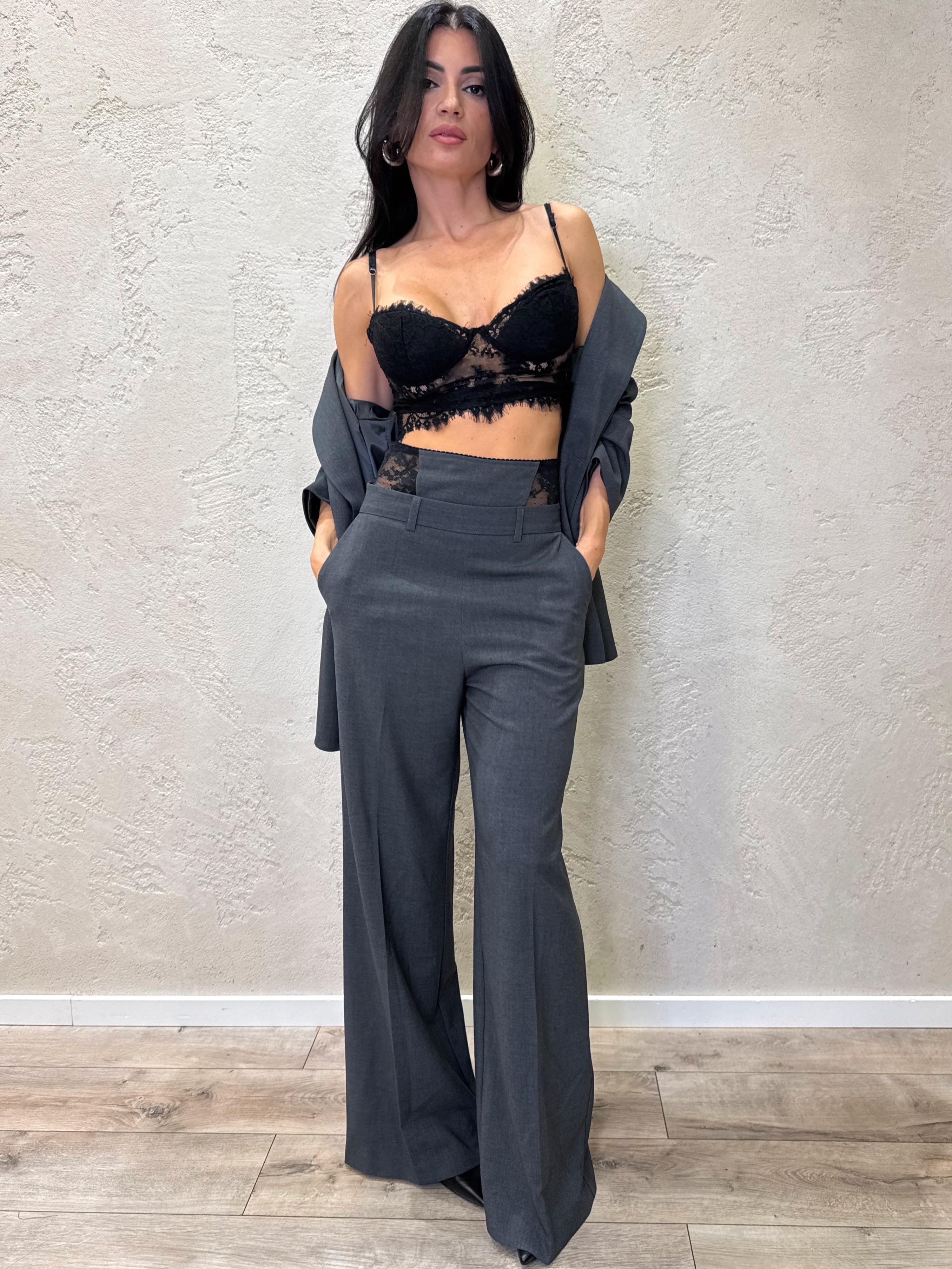 top corto in pizzo con spalline sottil RIN4KIR NERO IMPERIAL