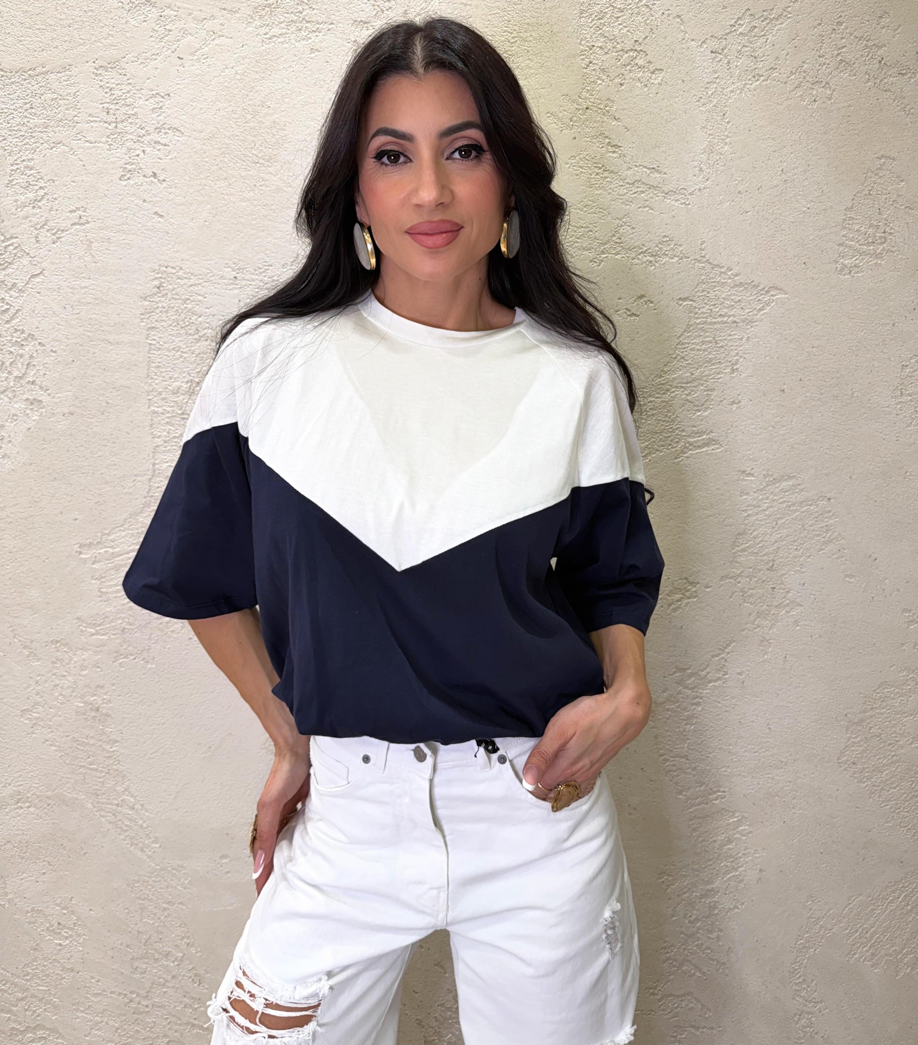 t-shirt doppio colore 3907 PANNA/BLU TENSIONE IN
