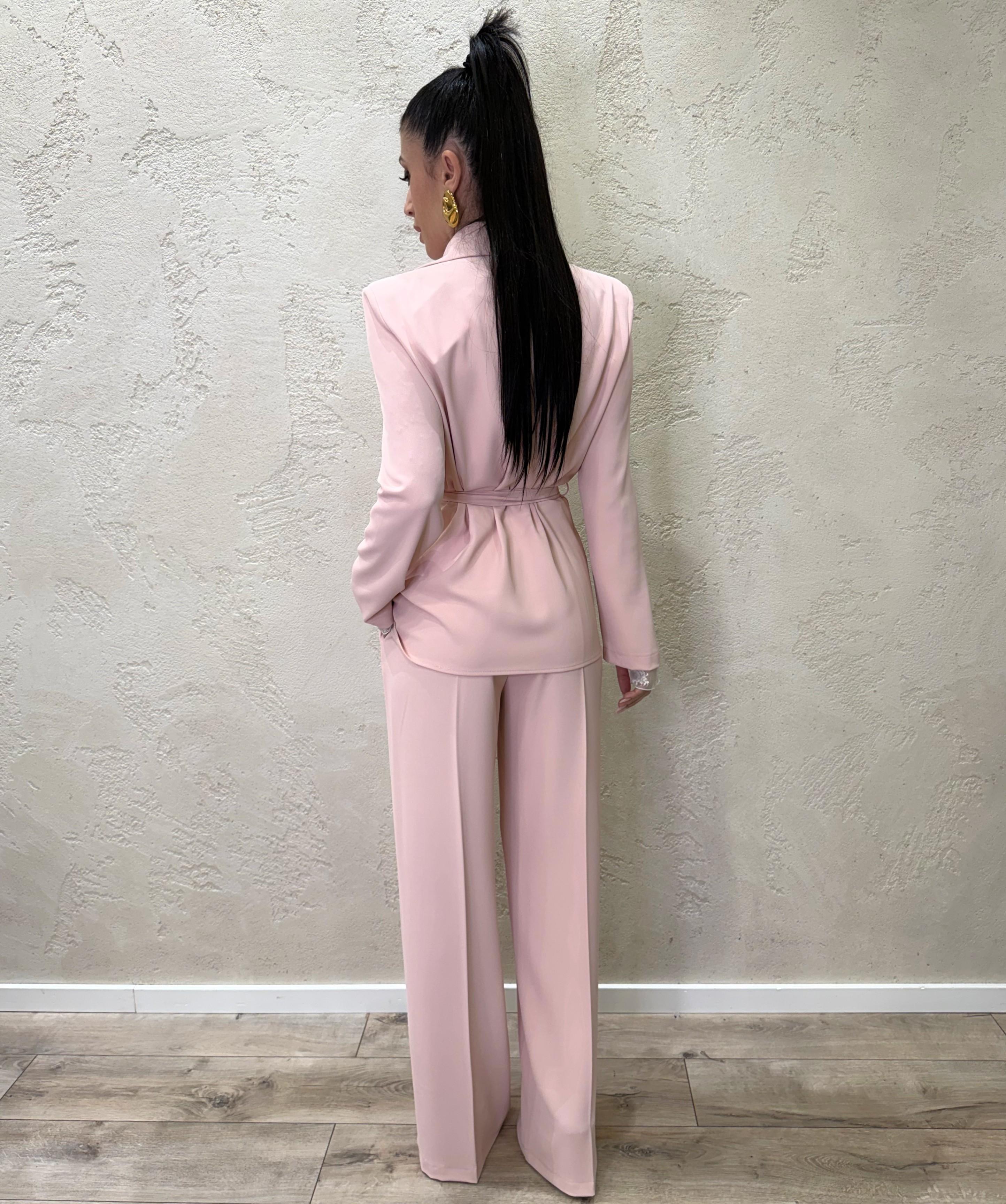completo blazer con cintura e pantalone tessuto fluido 303211 ROSA CIPRIA SUSY MIX