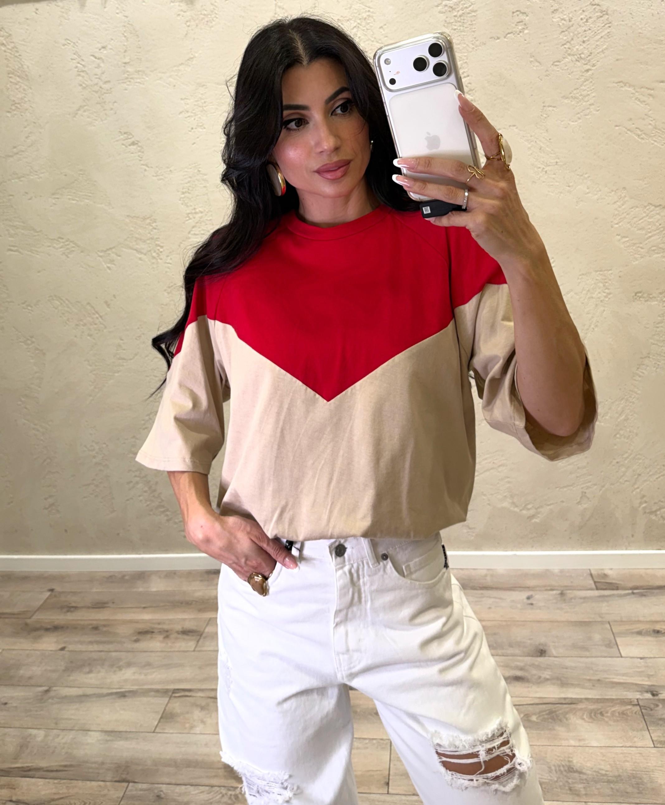 t-shirt doppio colore 3907 ROSSO/SABBIA TENSIONE IN