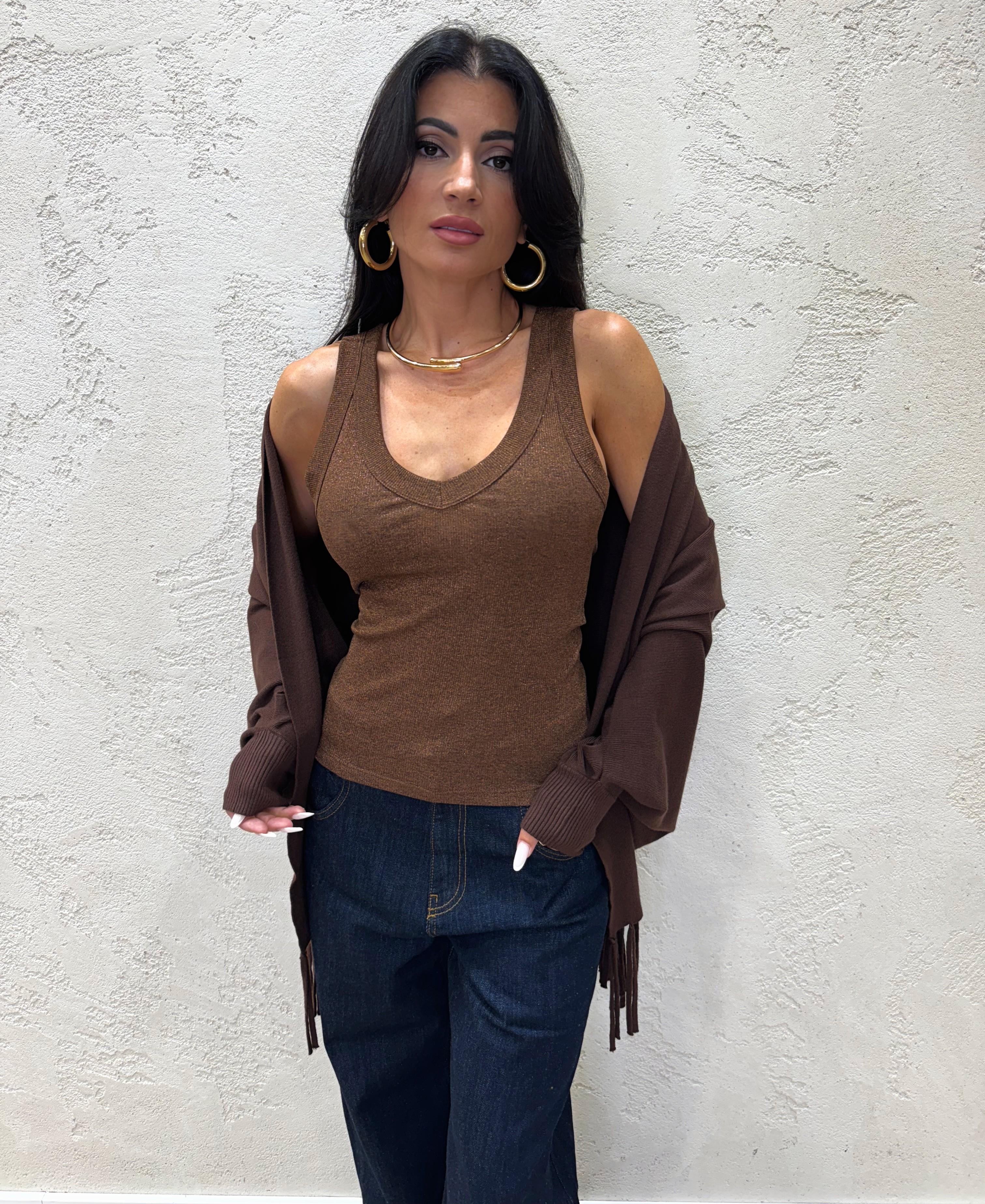 canotta in lurex con scollo a v UF0060 BRUCIATO VICOLO