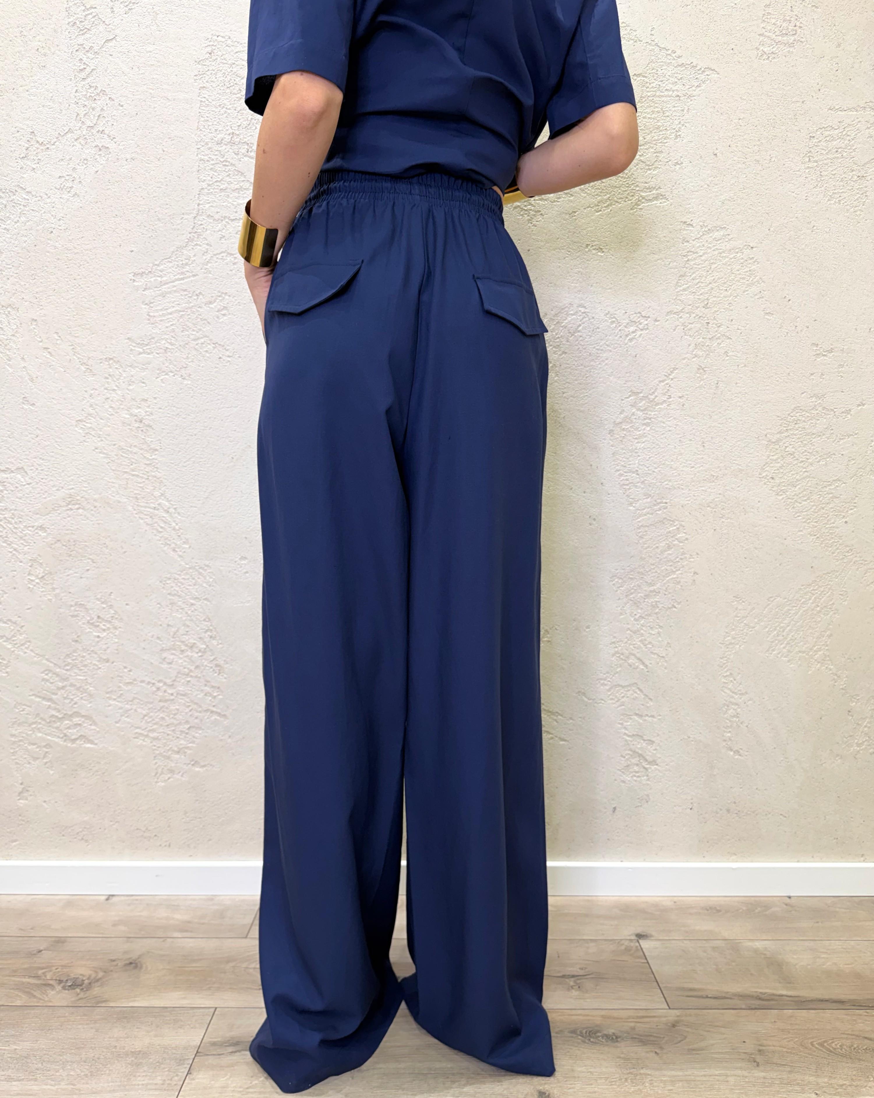 pantalone a palazzo morbido misto lino TAB2051 BLU VICOLO