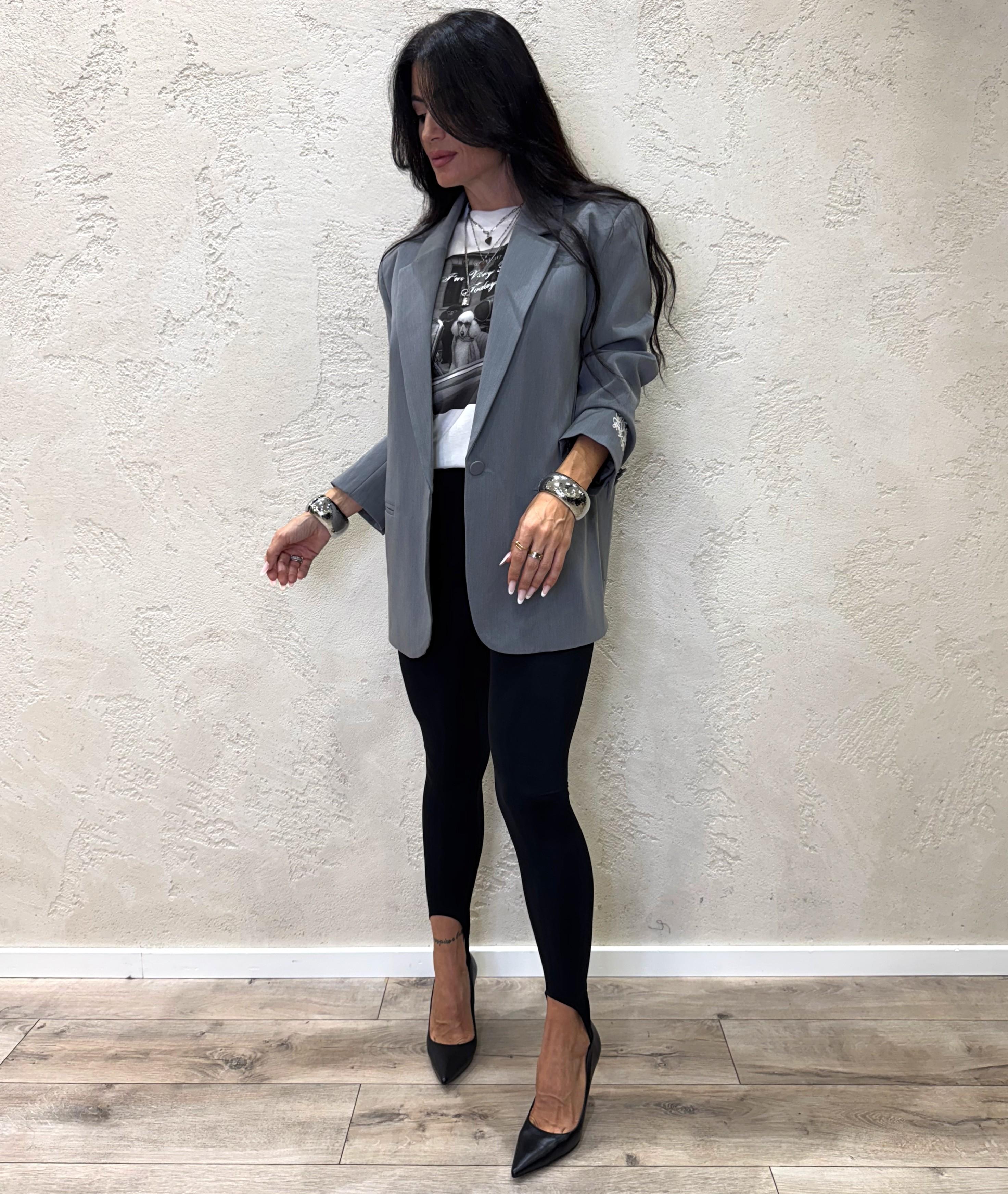 blazer over con ricamo sulla manica RF0235 GRIGIO VICOLO