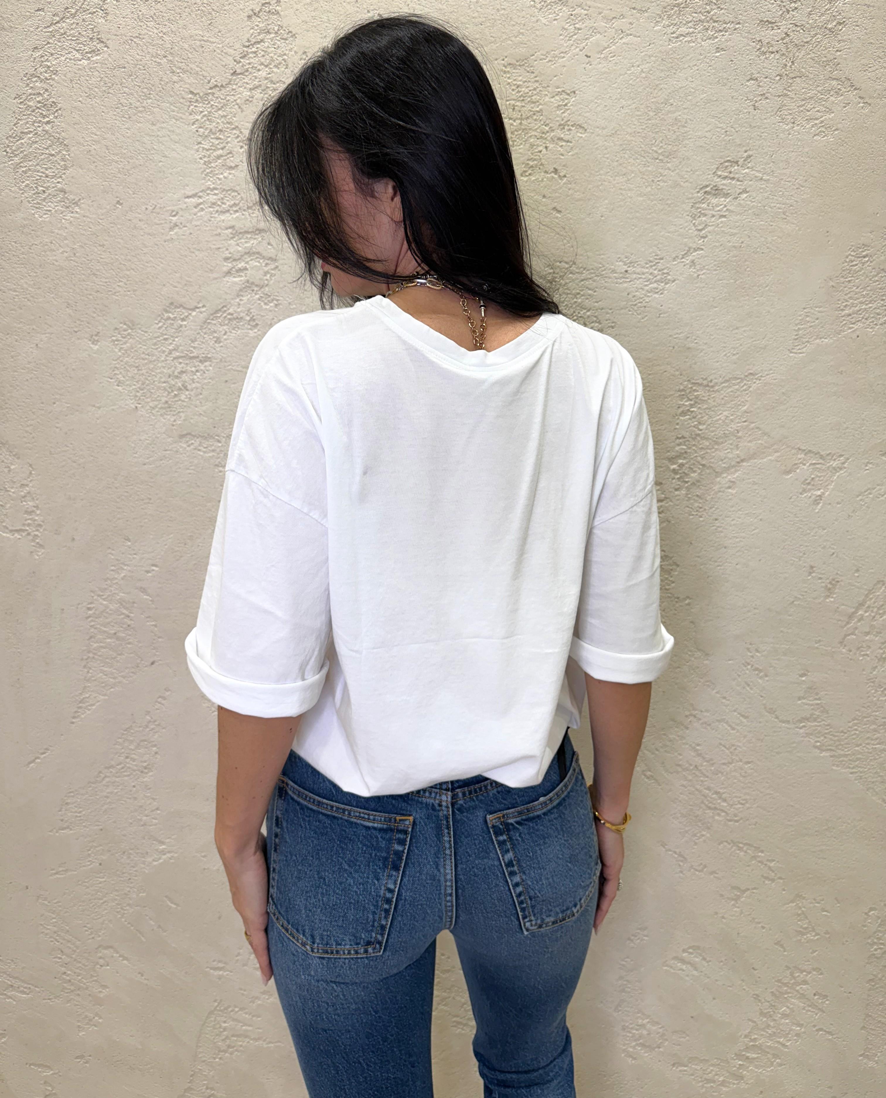 t-shirt over size basica a manica corta 2703 BIANCO SUSY MIX