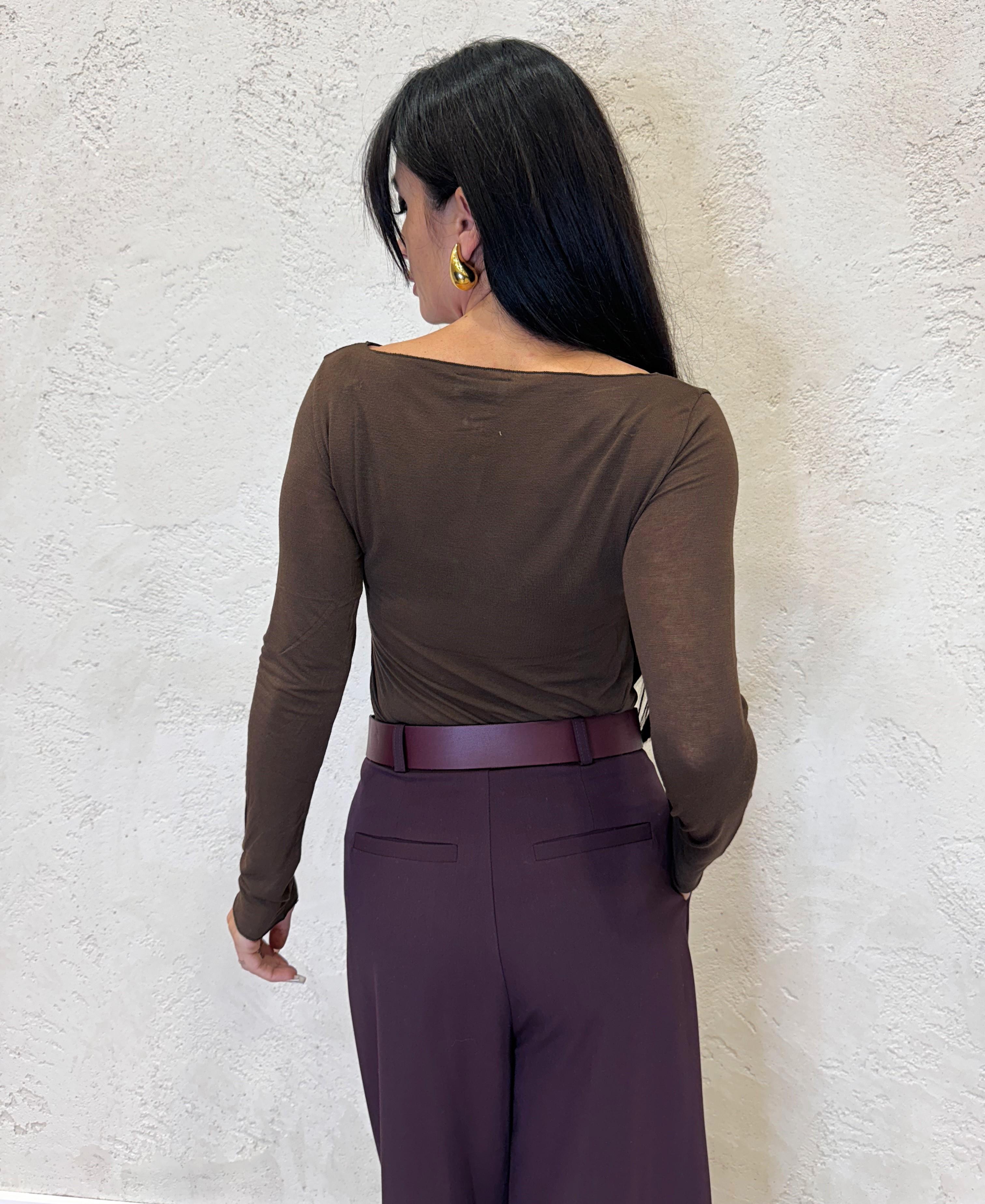 maglia misto cashmere con scollo a barca B05084 MORO SUSY MIX
