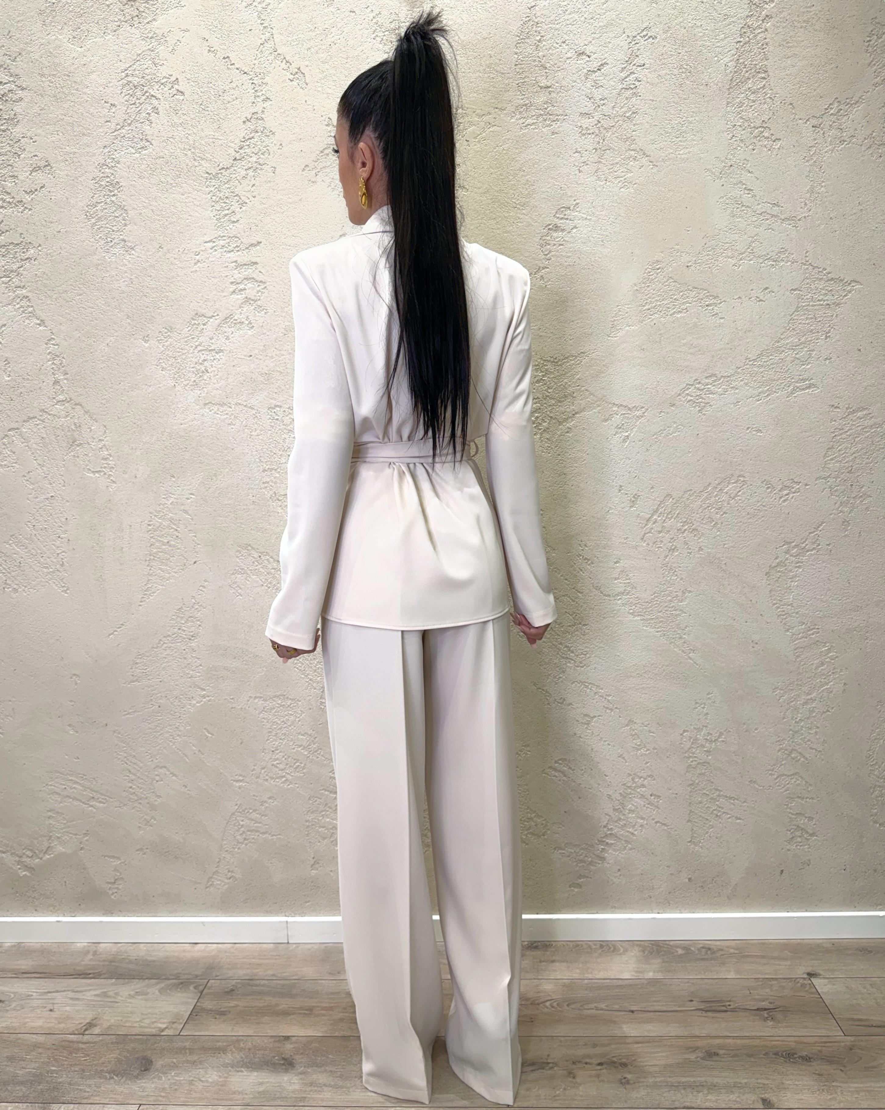 completo blazer con cintura e pantalone tessuto fluido 303211 BURRO SUSY MIX