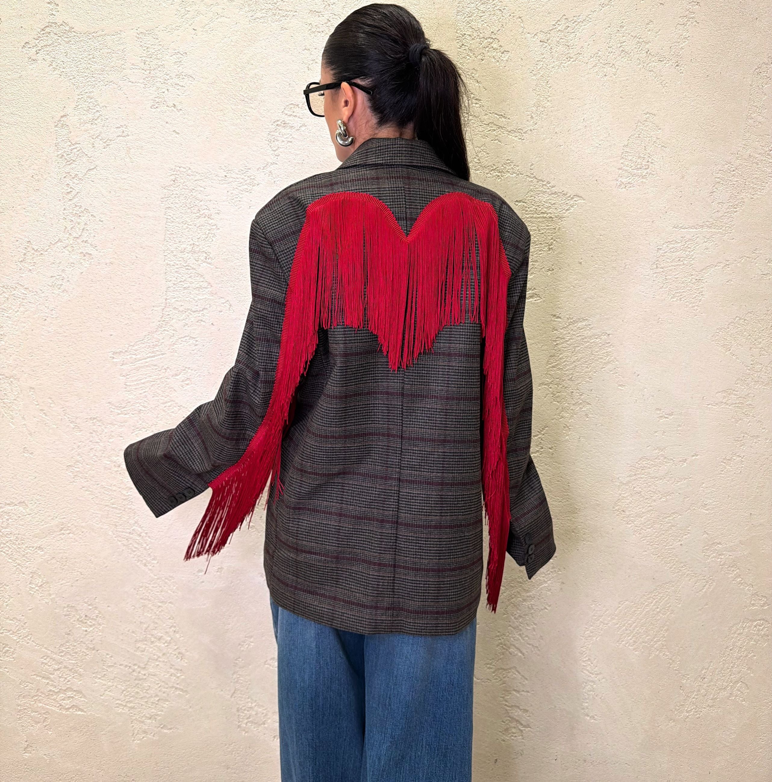 Blazer "Dakota" principe di galles con frange