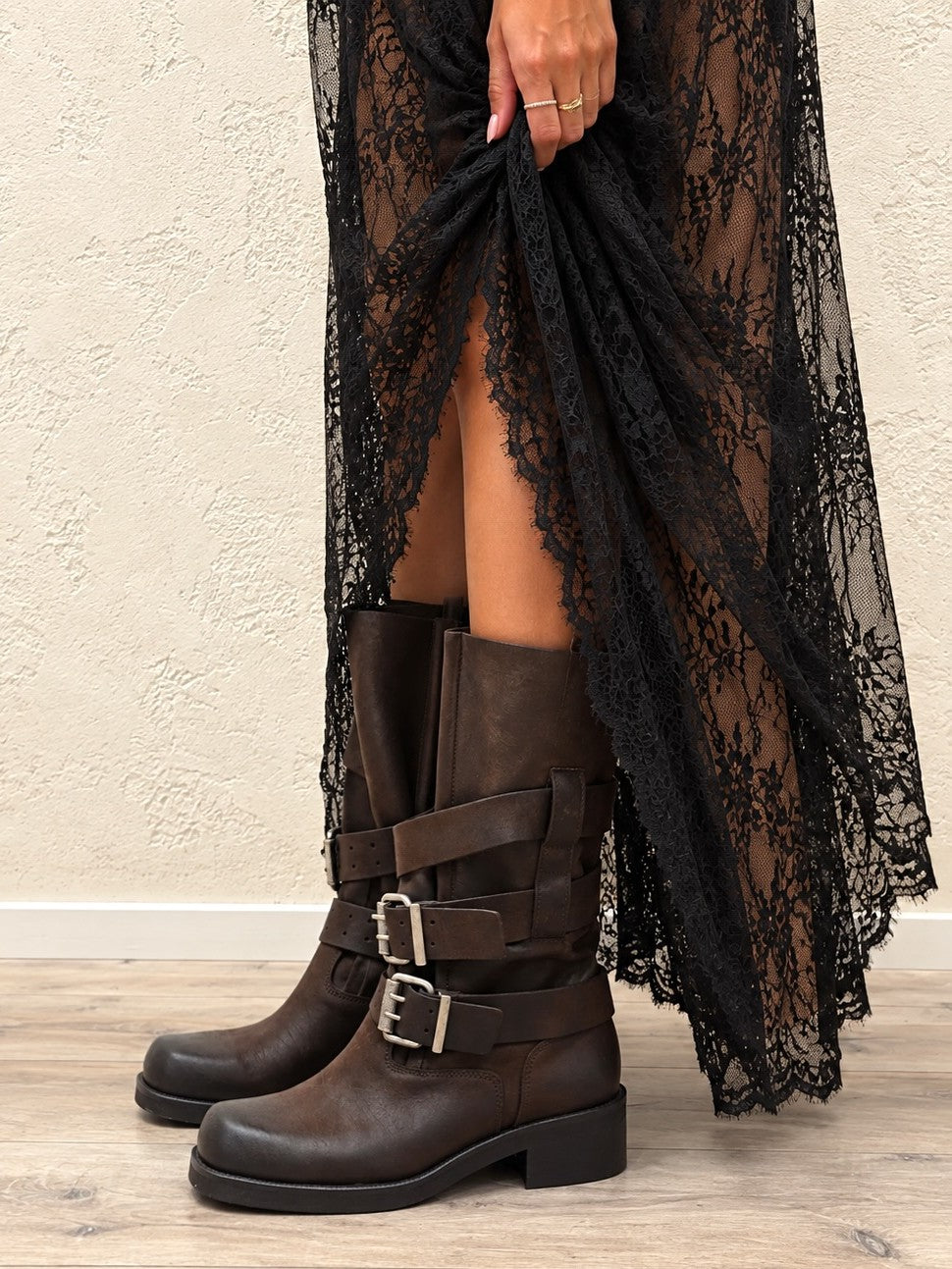 Stivale biker in pelle nabuk