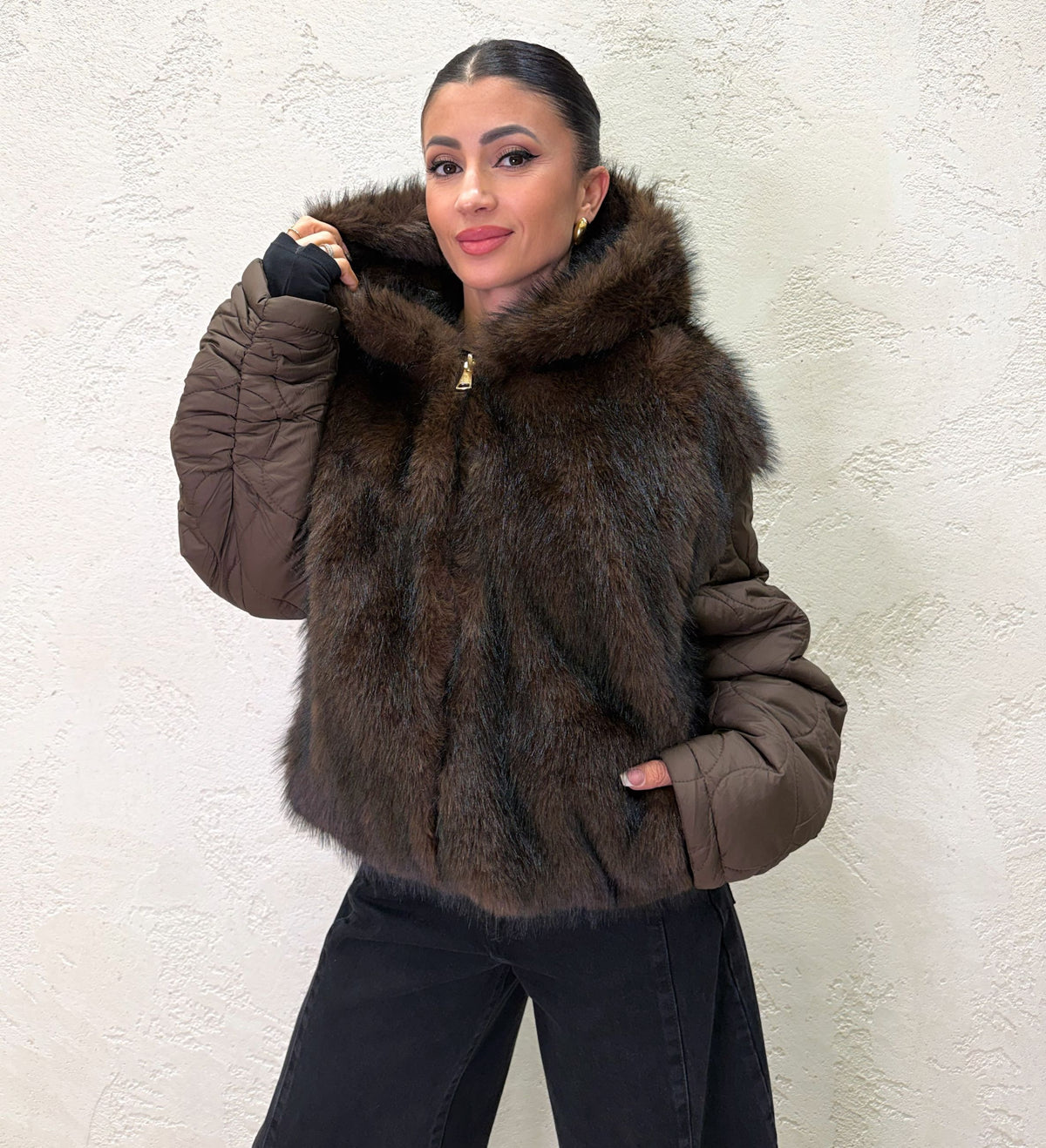 Bomber maya trapuntato double face con ecopelliccia