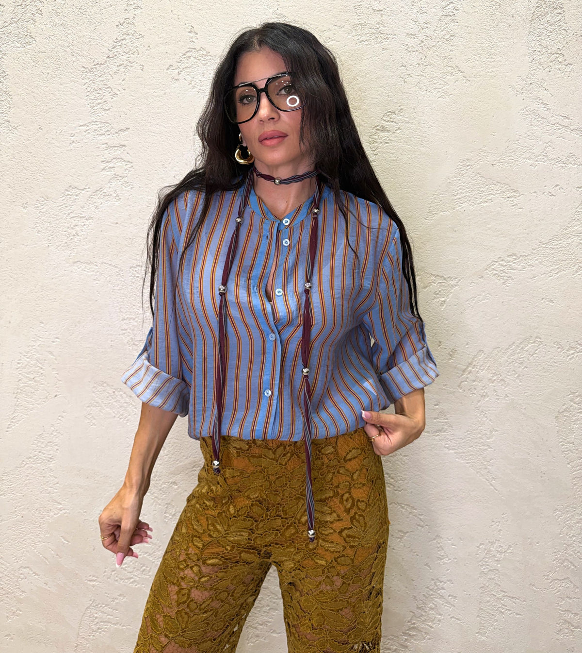 Camicia "Nomad" a righe con collana