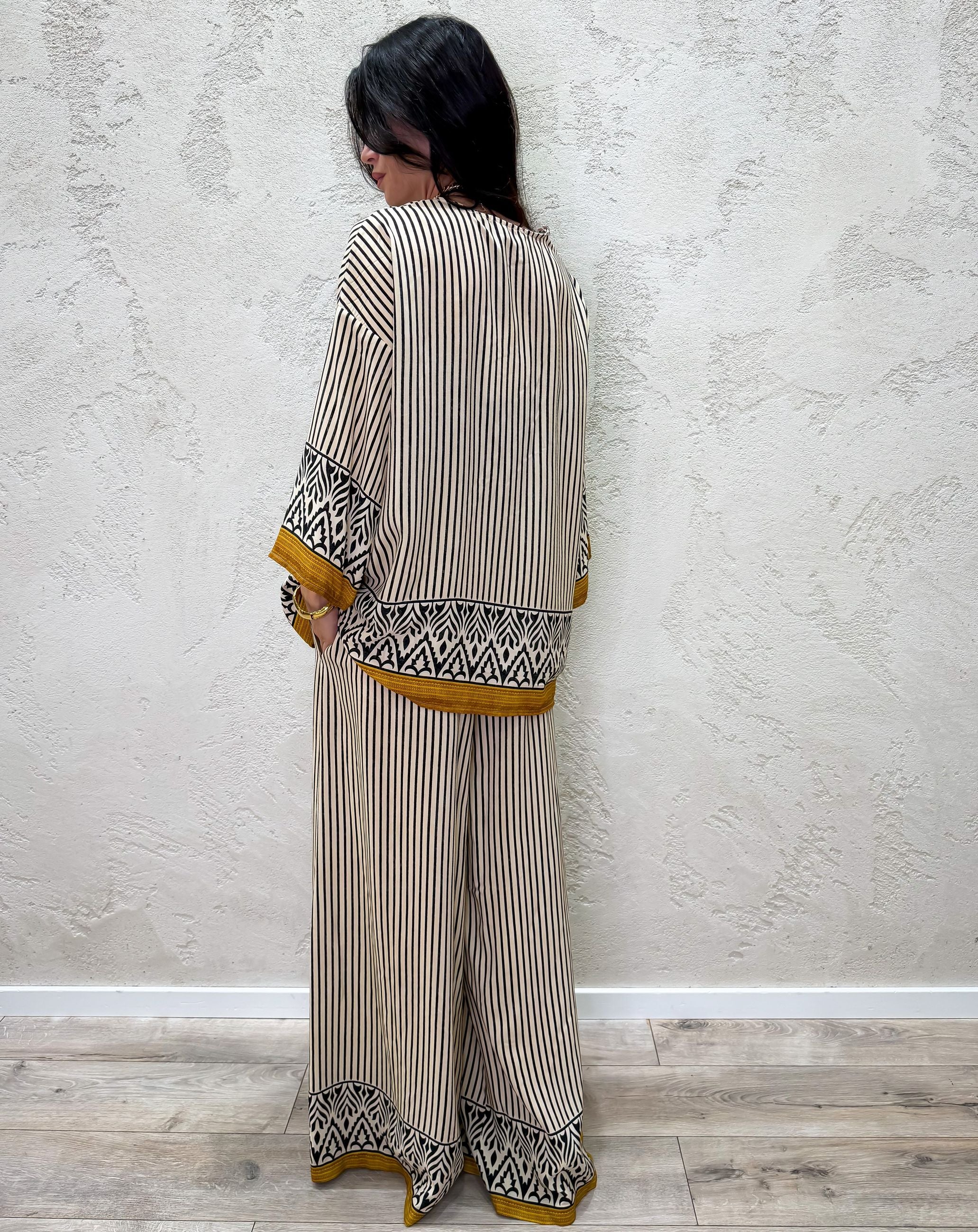 kimono aperto in viscosa fantasia a righe