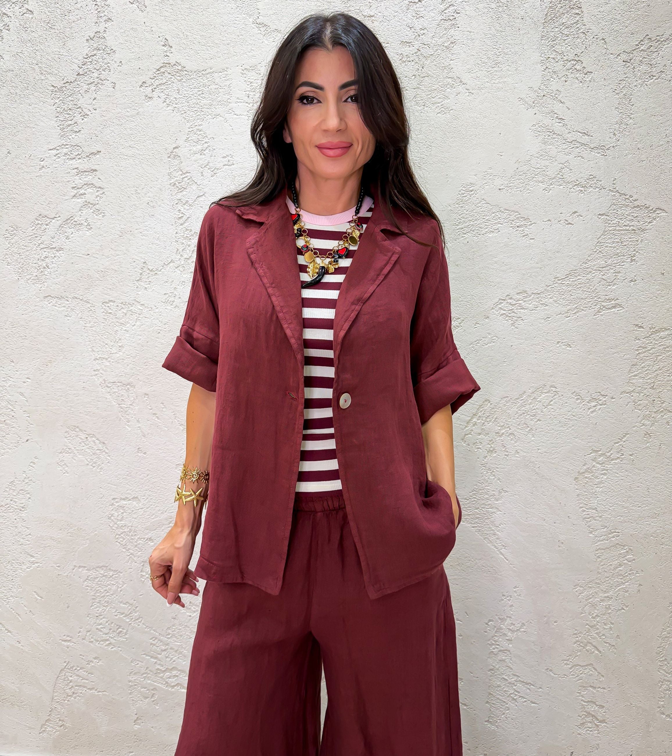 giacca 100% lino manica corta