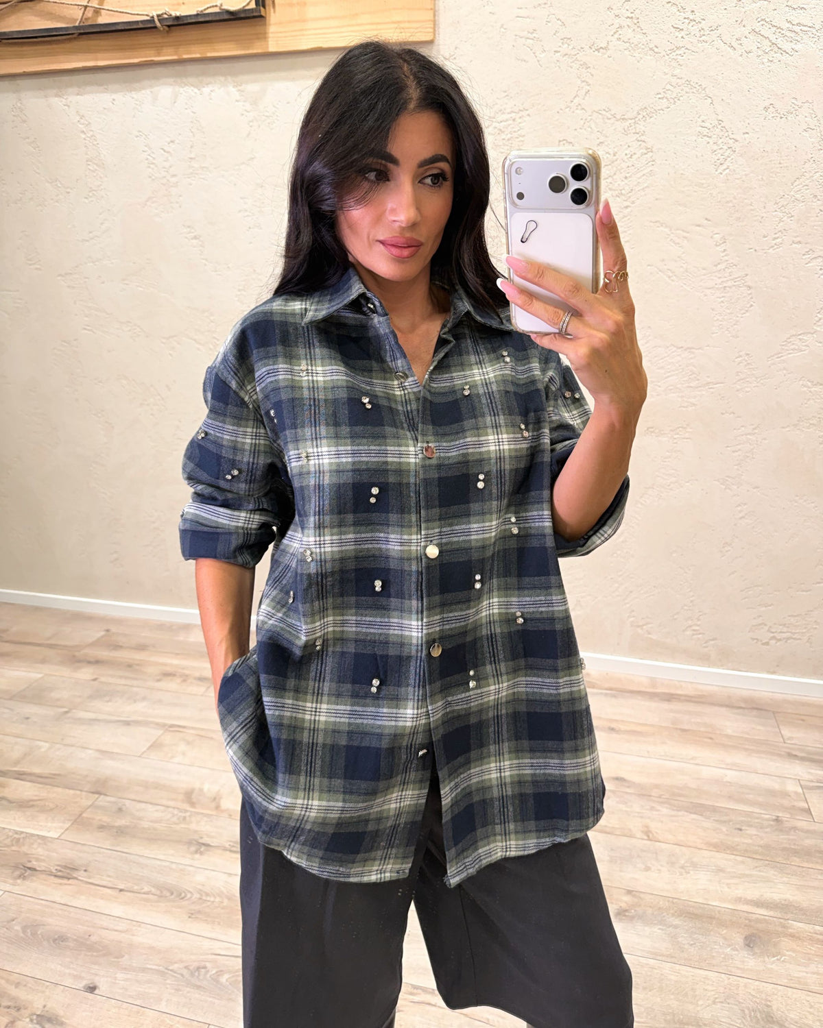 Camicia over Candem con applicazioni gioiello fantasia check