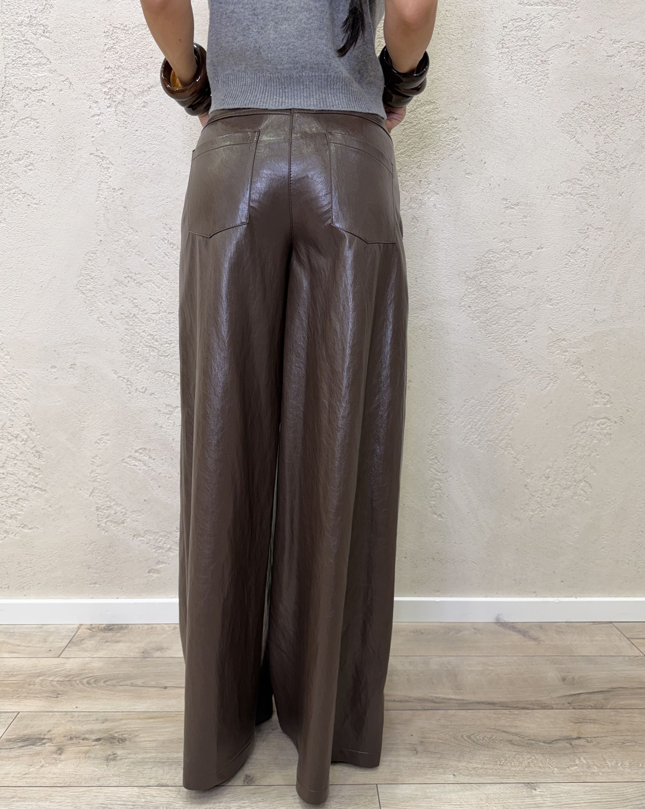 Pantalone a palazzo in ecopelle