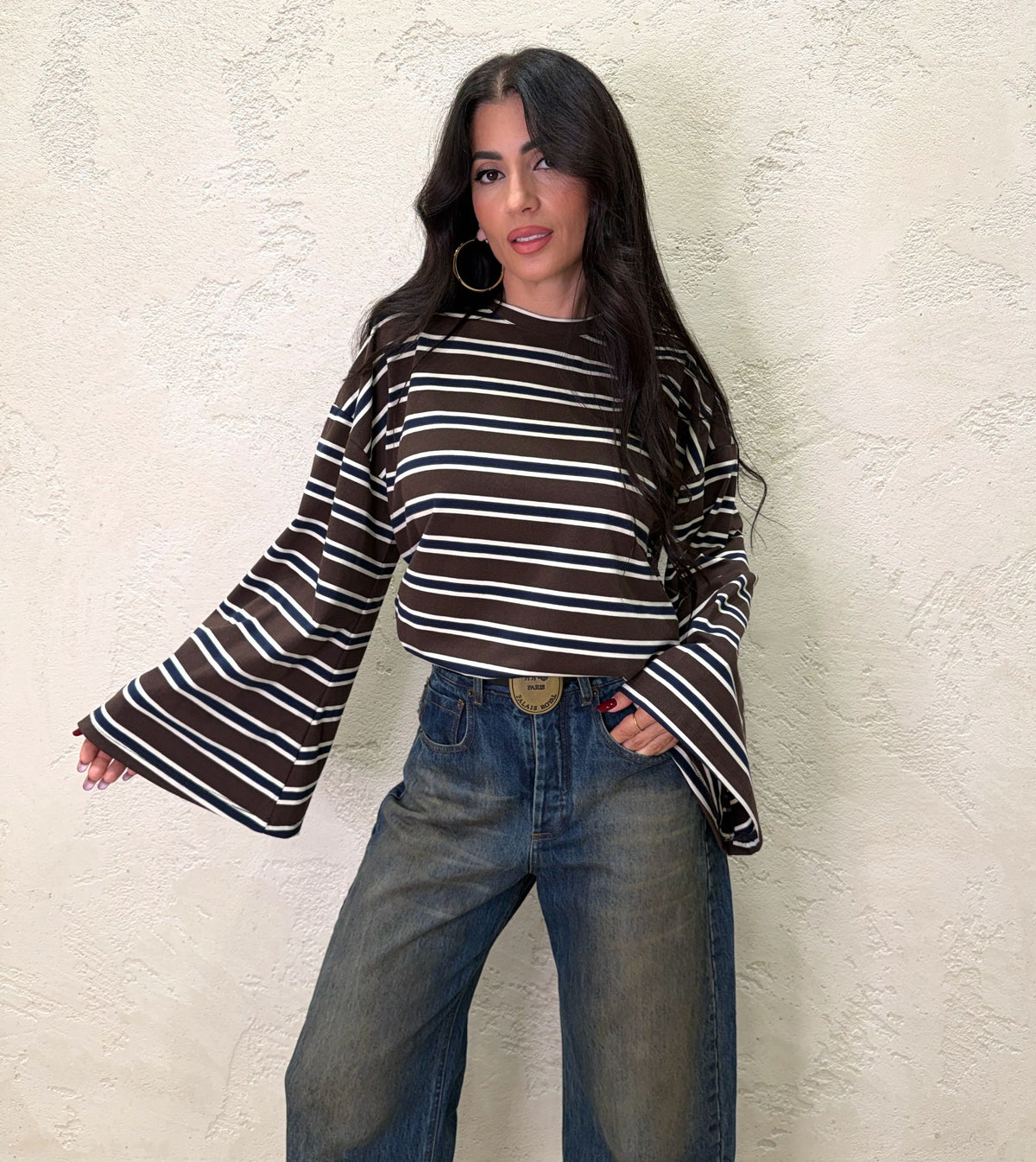 Maglia over a righe con maniche ampie