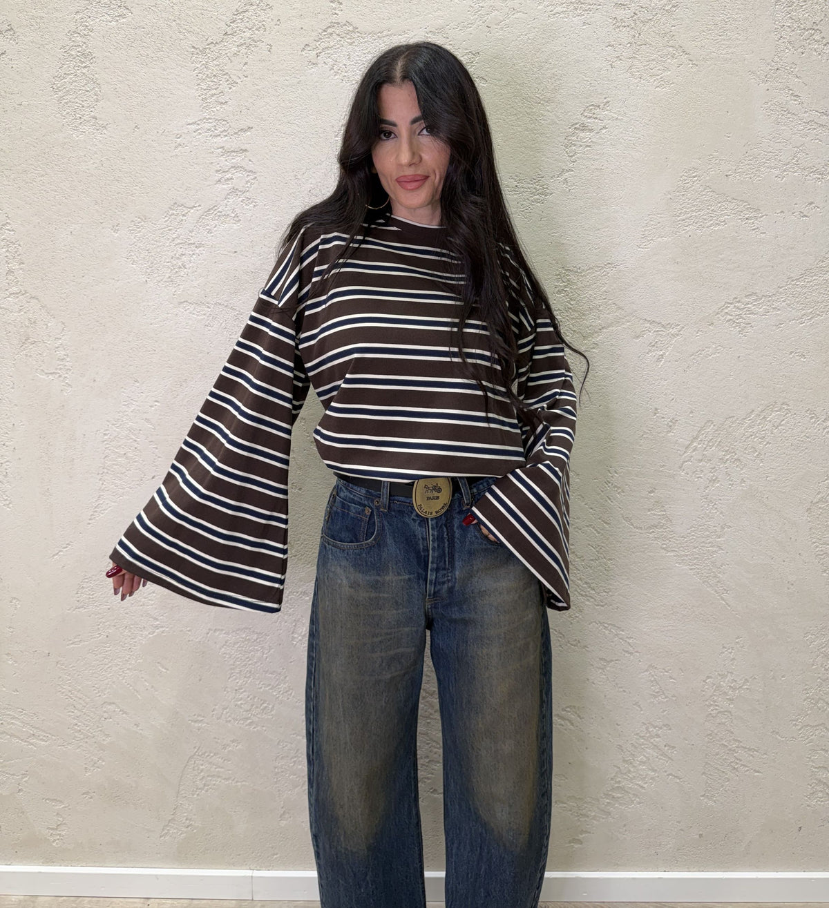 Maglia over a righe con maniche ampie