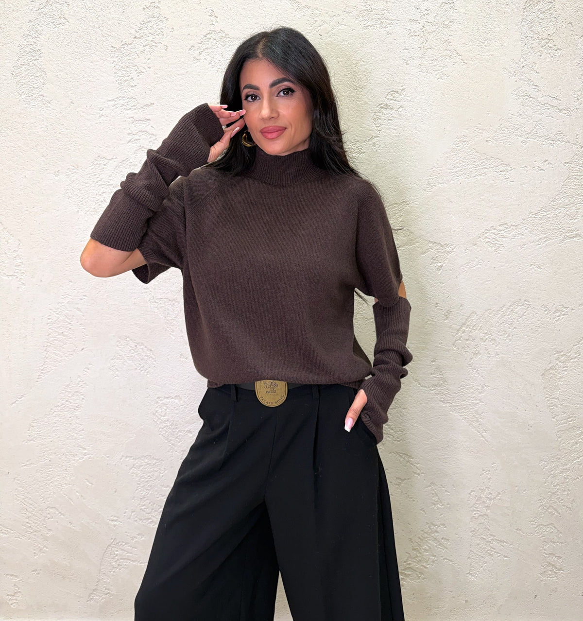 Maglia in misto lana e cashmere con manicotti