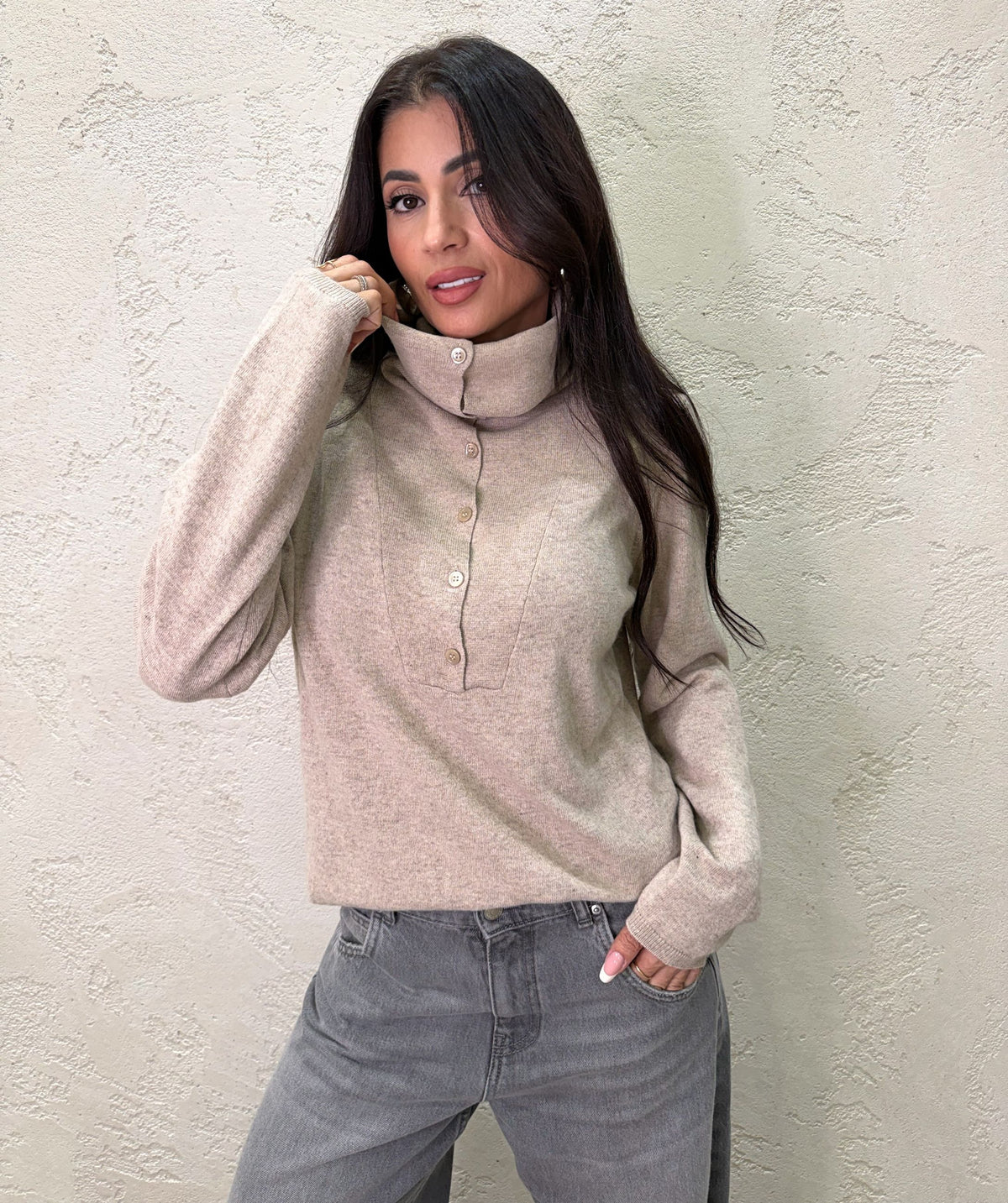 Pullover polo in misto lana e cashmere