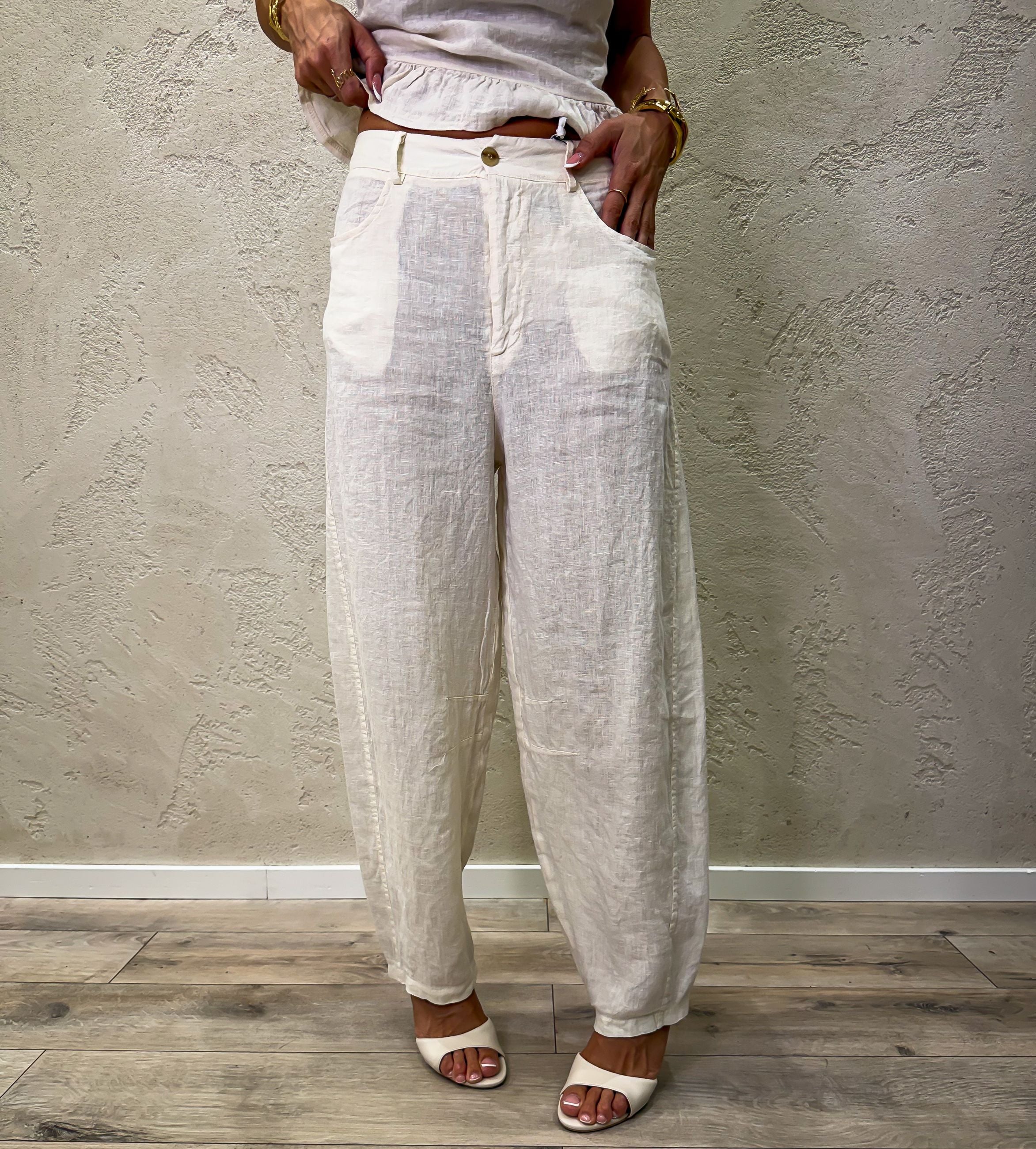 Pantalone modello ferro di cavallo in 100% lino