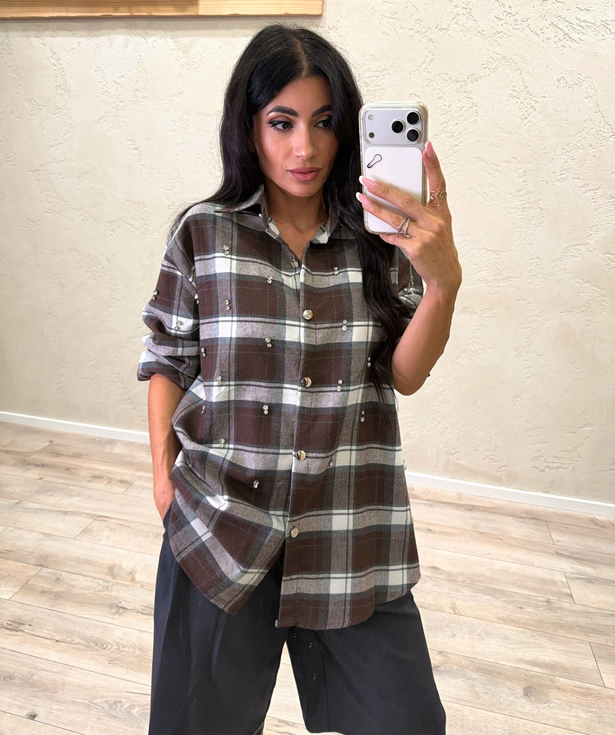 Camicia over Candem con applicazioni gioiello fantasia check