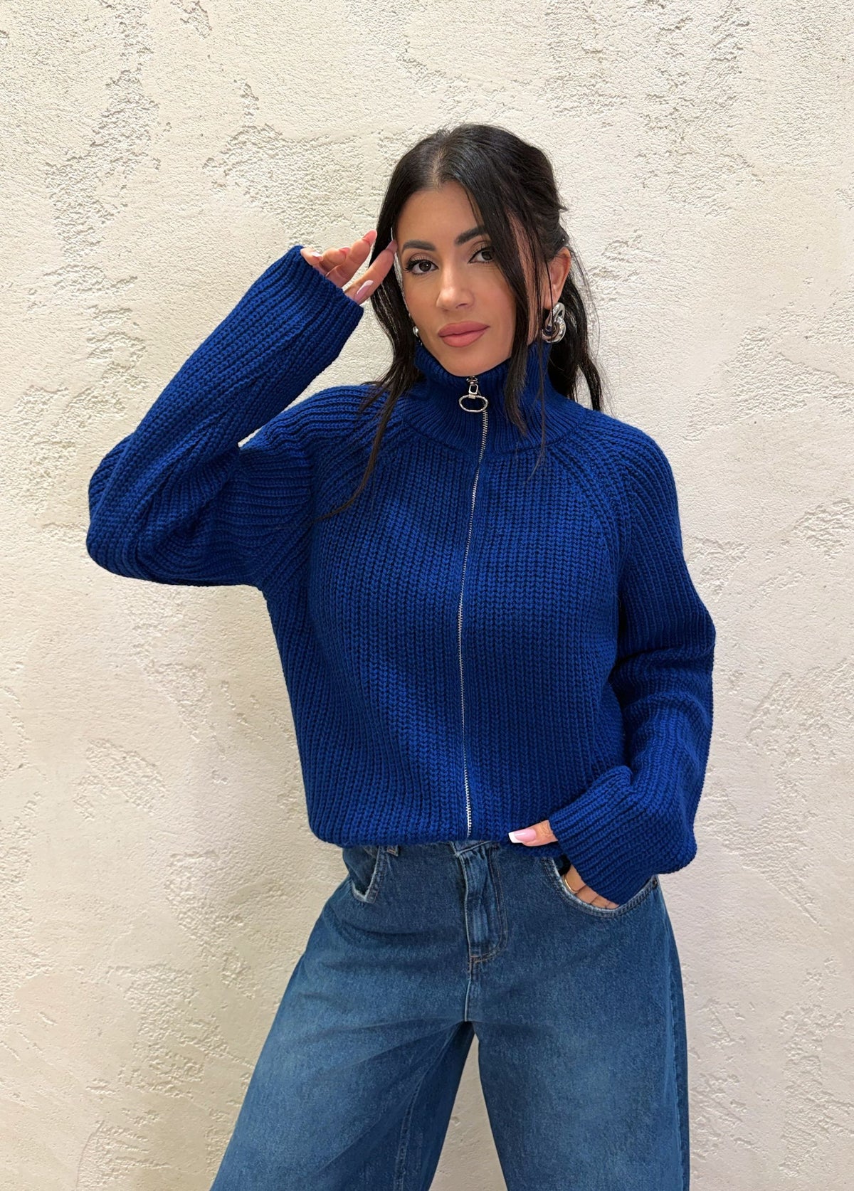 Cardigan in misto lana e alpaca con zip