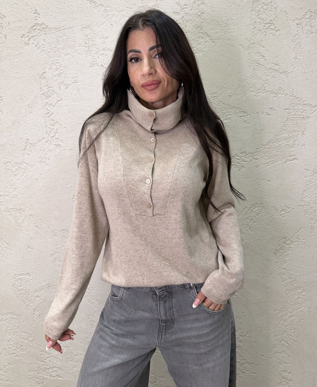 Pullover polo in misto lana e cashmere