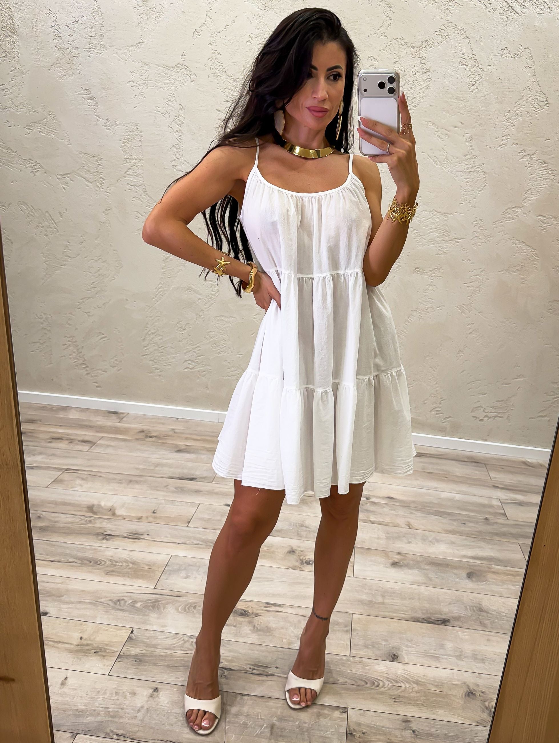 Abito mini a balze in 100% cotone