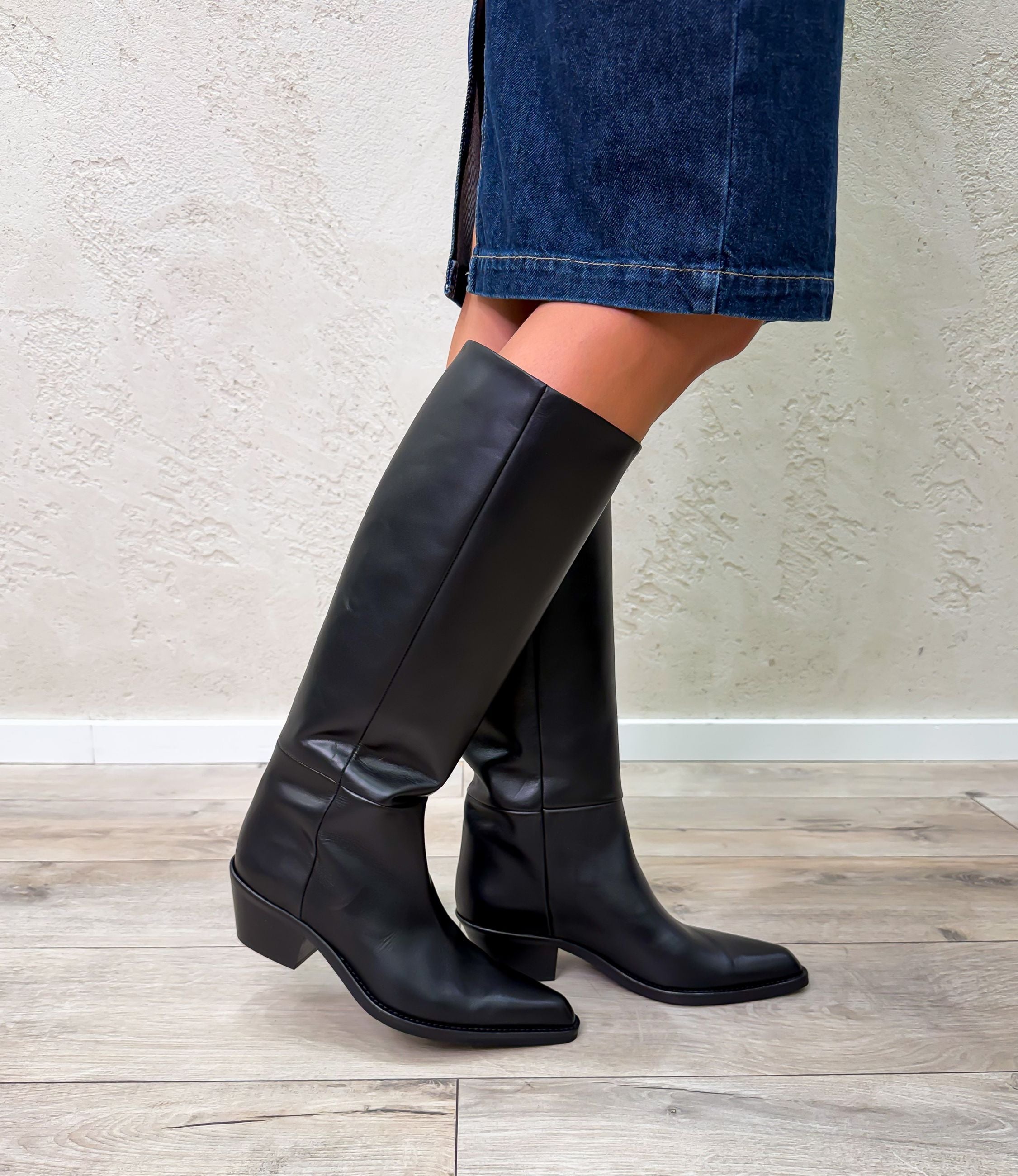 Stivale texano alto in vera pelle