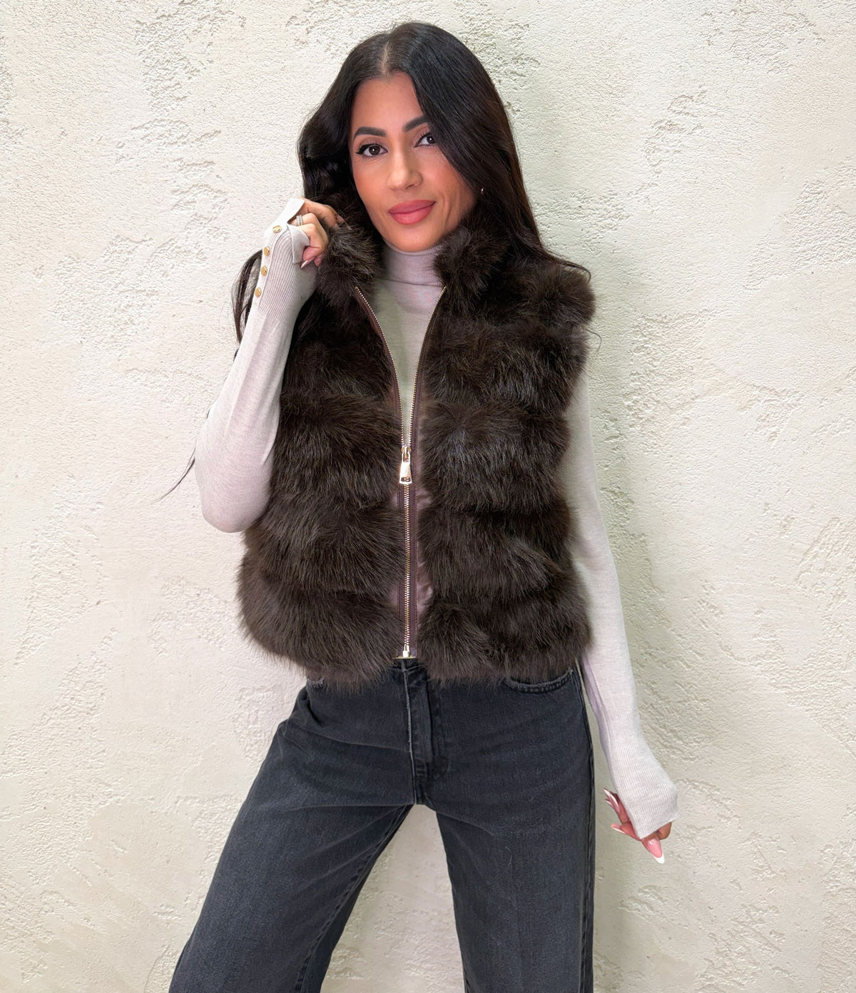 Gilet "Furry" in ecopelliccia con zip