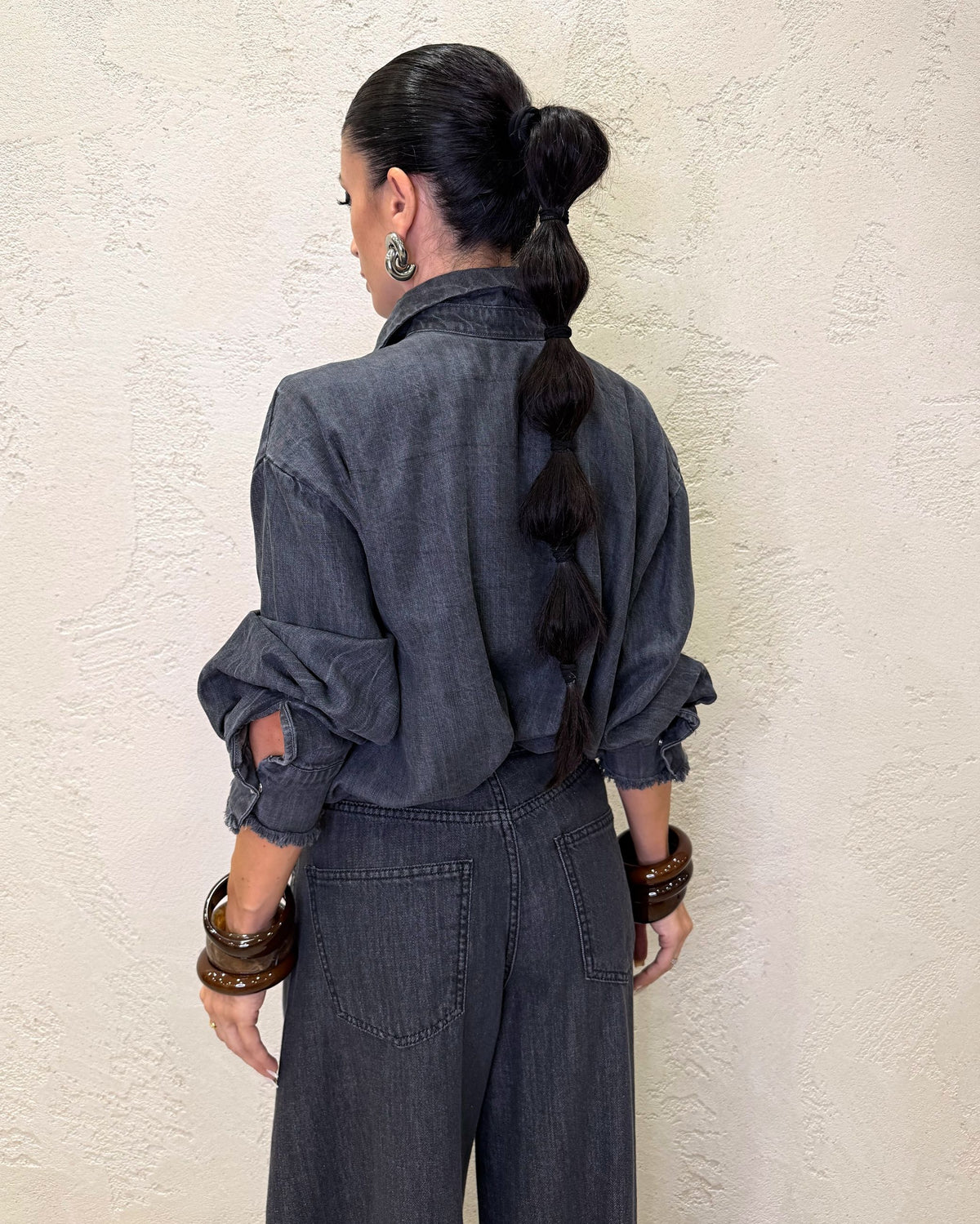 Camicia in denim con tasca pailletes