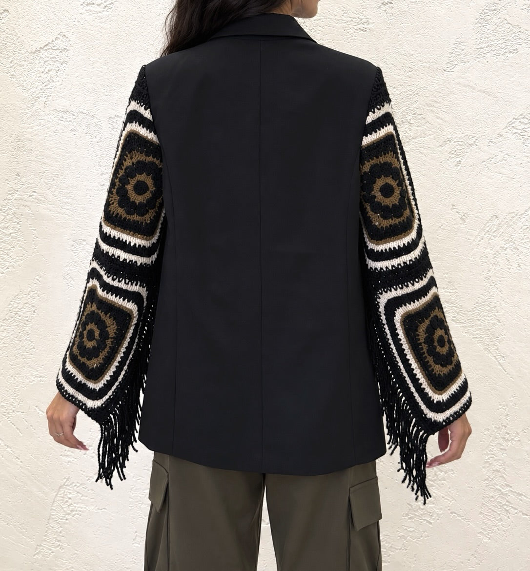 Blazer maniche crochet e frange