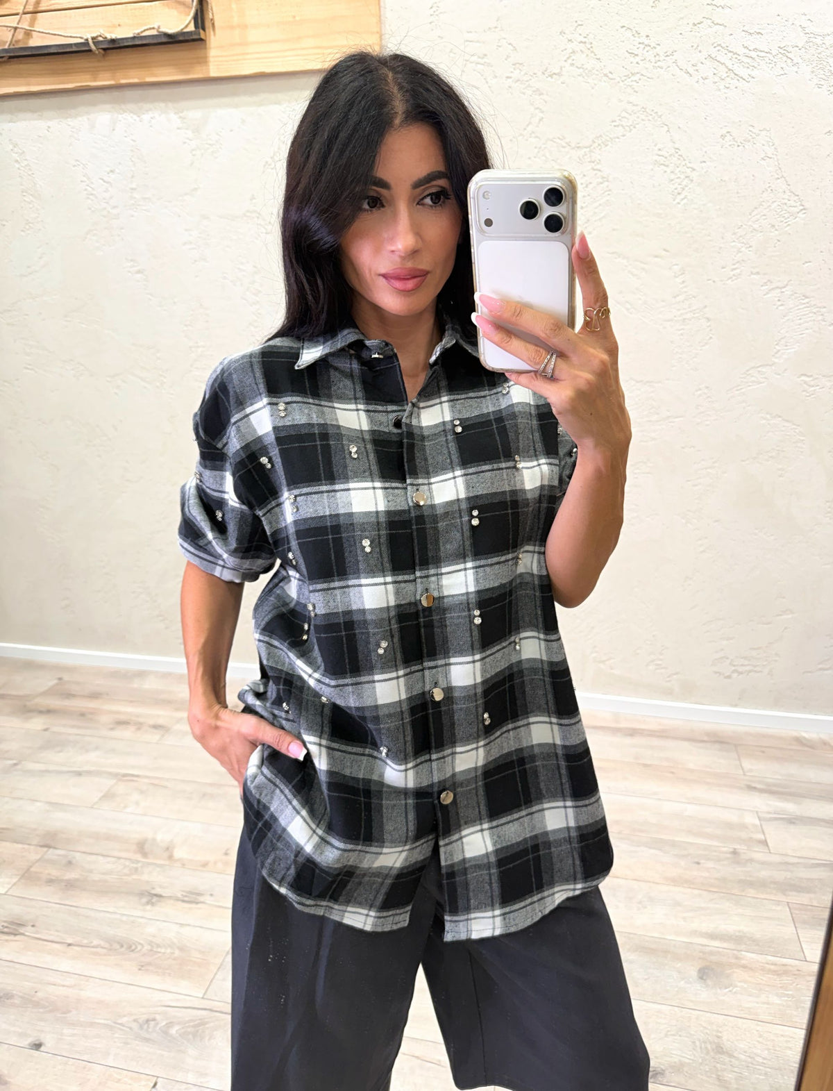 Camicia over Candem con applicazioni gioiello fantasia check