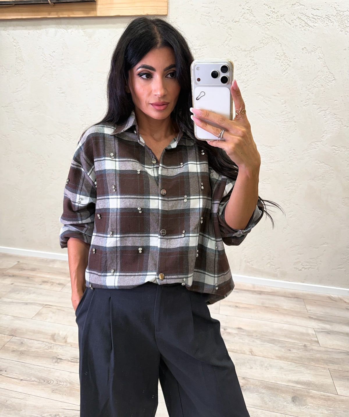 Camicia over Candem con applicazioni gioiello fantasia check
