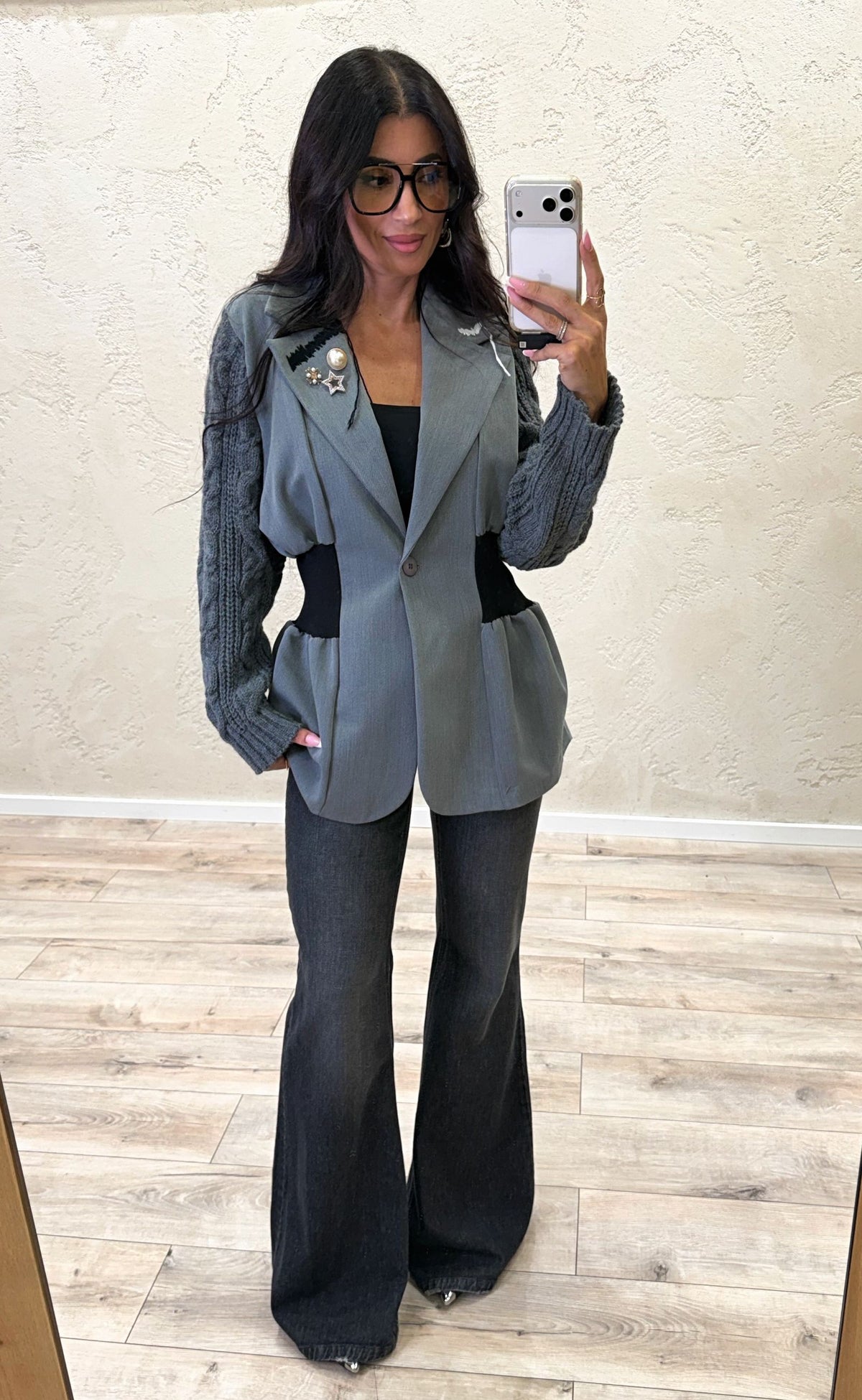 Blazer con maniche in maglia ed elastico in vita
