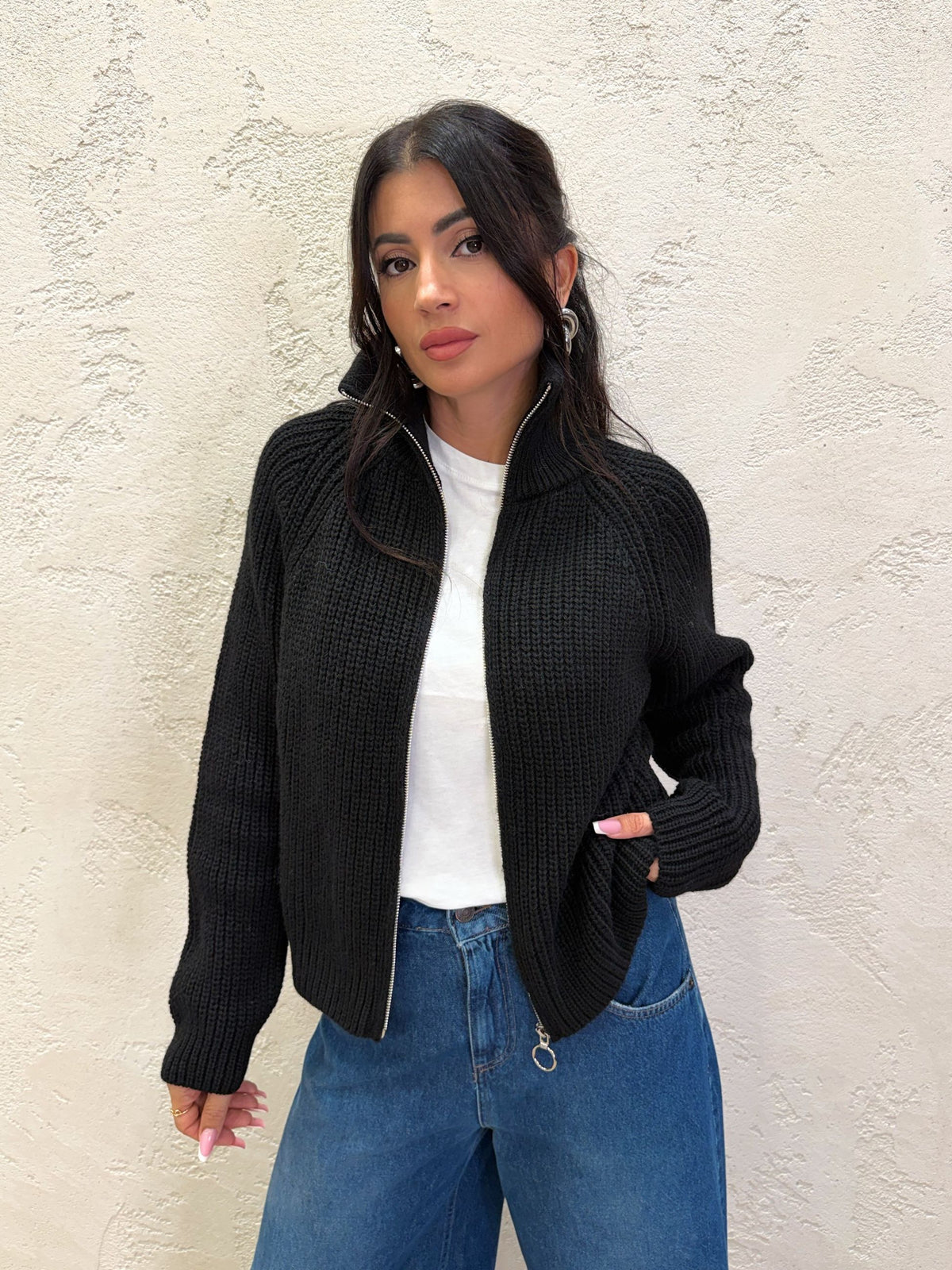 Cardigan in misto lana e alpaca con zip