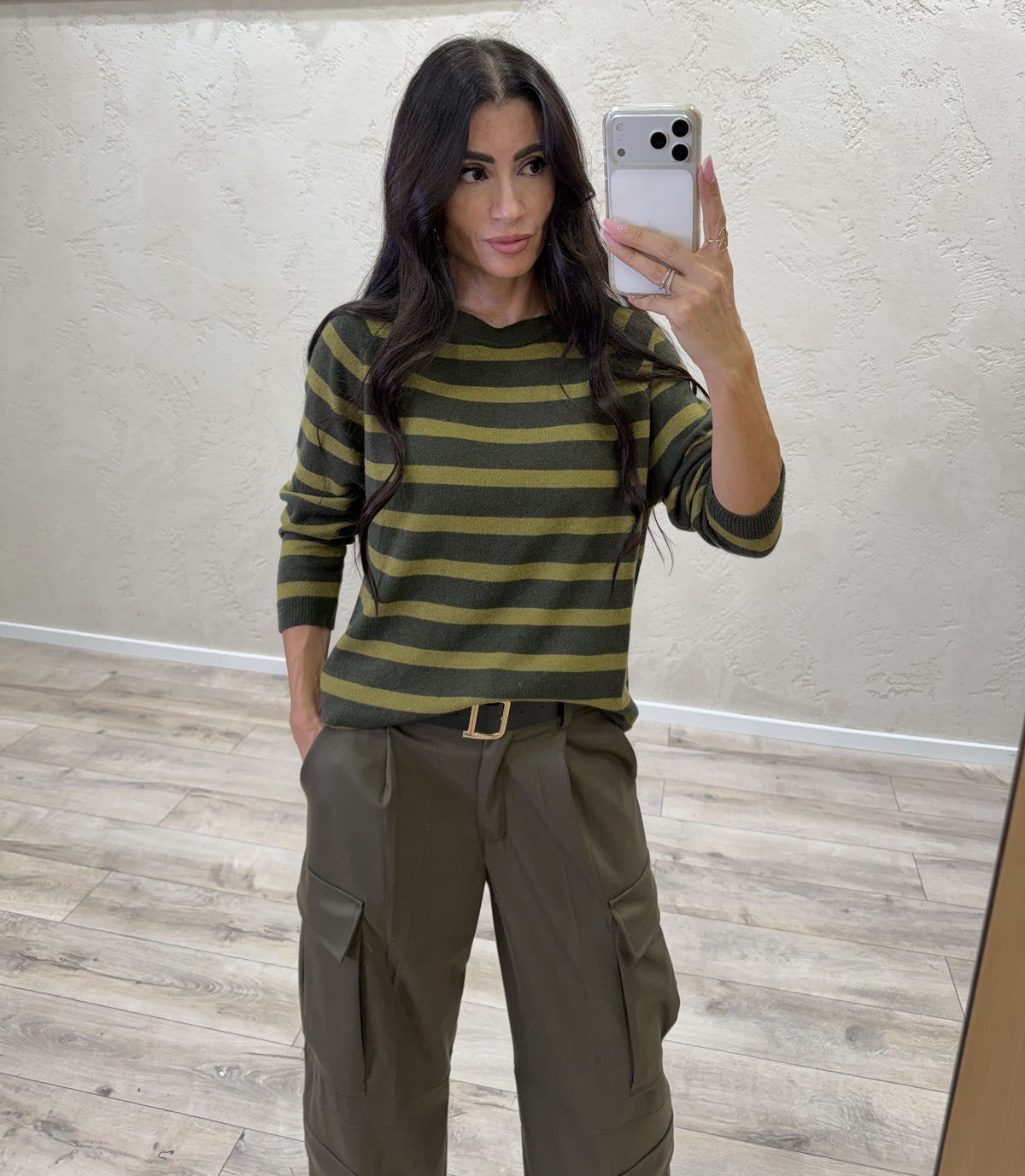 Maglia girocollo a righe in misto lana e cashmere