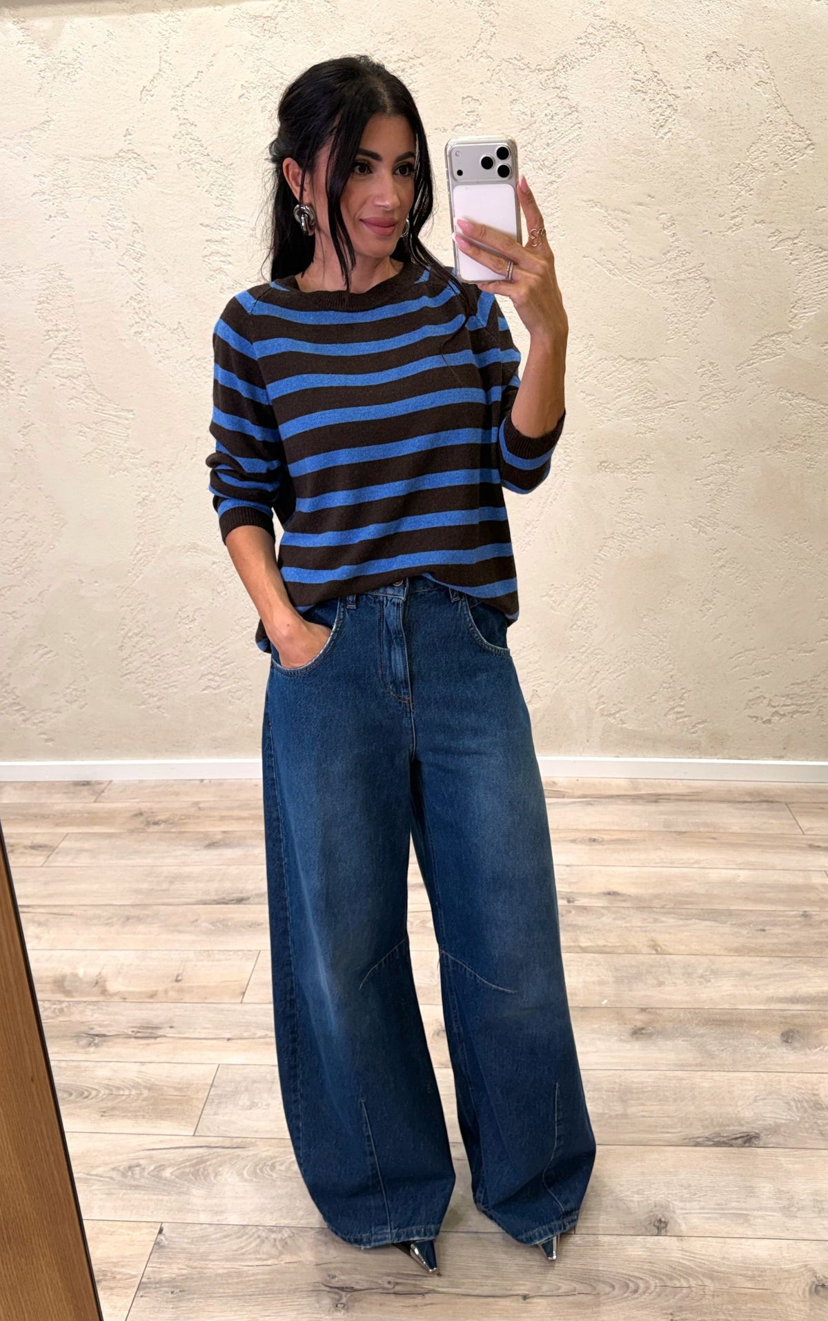 Maglia girocollo a righe in misto lana e cashmere