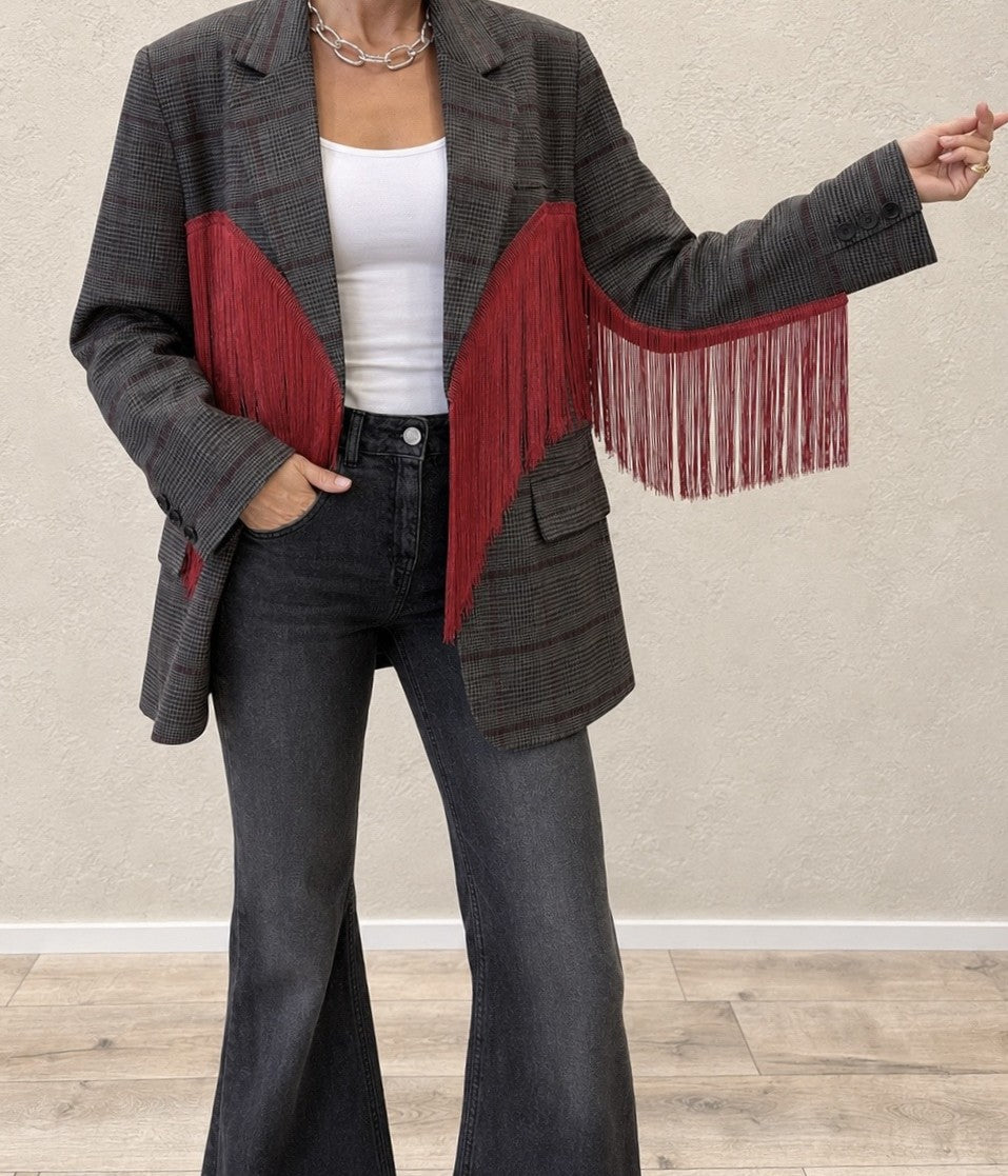 Blazer "Dakota" principe di galles con frange