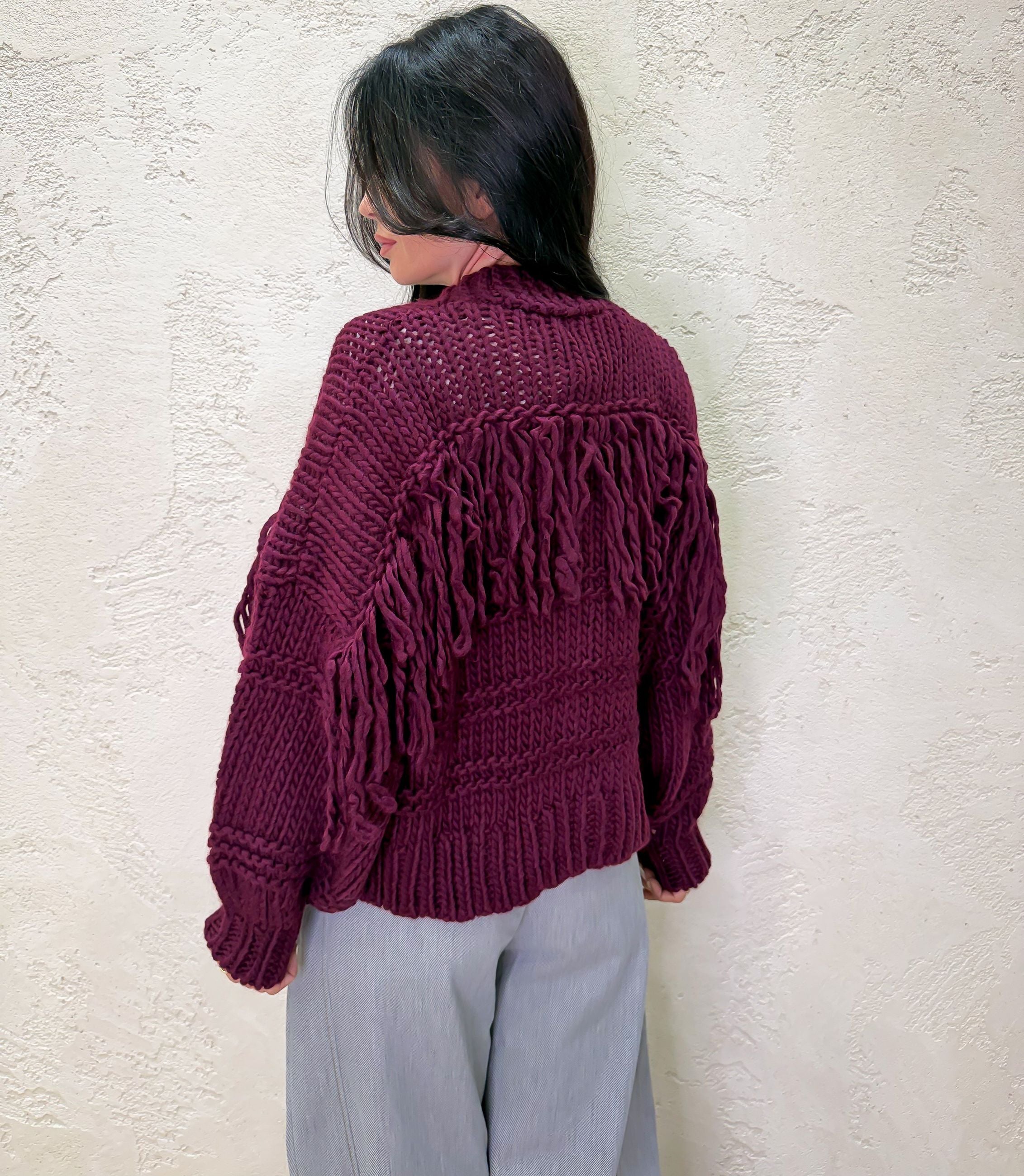 Cardigan in misto lana con frange