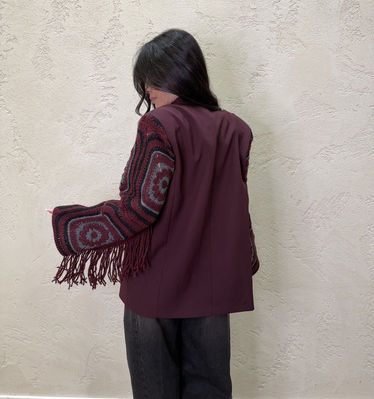 Blazer maniche crochet e frange