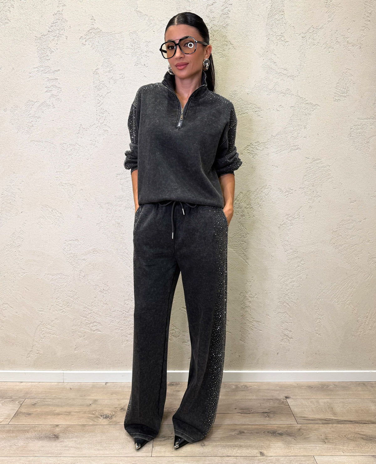 Pantalone tuta Dusty Shine a palazzo con strass